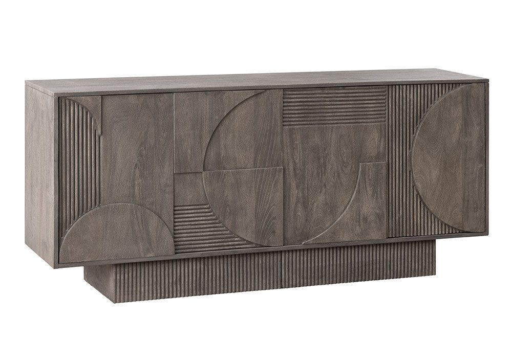 riess-ambiente Sideboard ART DECO 170 cm grau – Mangoholz, 3D-Front, Massivholz (Einzelartikel, 1 St), markante Kommode mit Stauraum & Push-to-Open – ideal fürs Wohnzimmer
