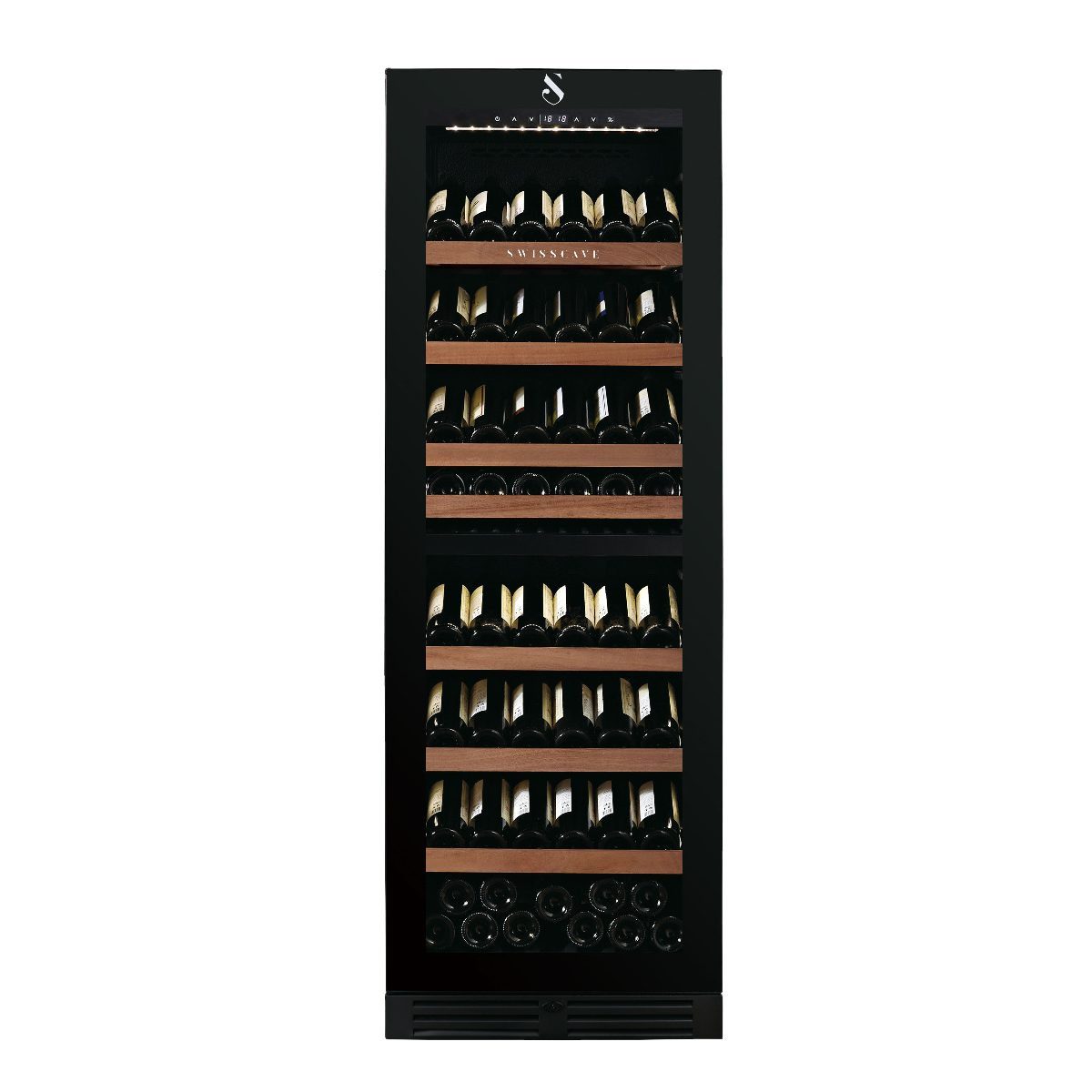 Swisscave Weinkühlschrank WLB-460DFLD-MIX. für 163 Flaschen, 172cm (H) - 5 Jahre Garantie, für 163 Standardflaschen á 0,75l,2-Zonen Weinkühlschrank, 163 Flaschen, 172 cm (H)