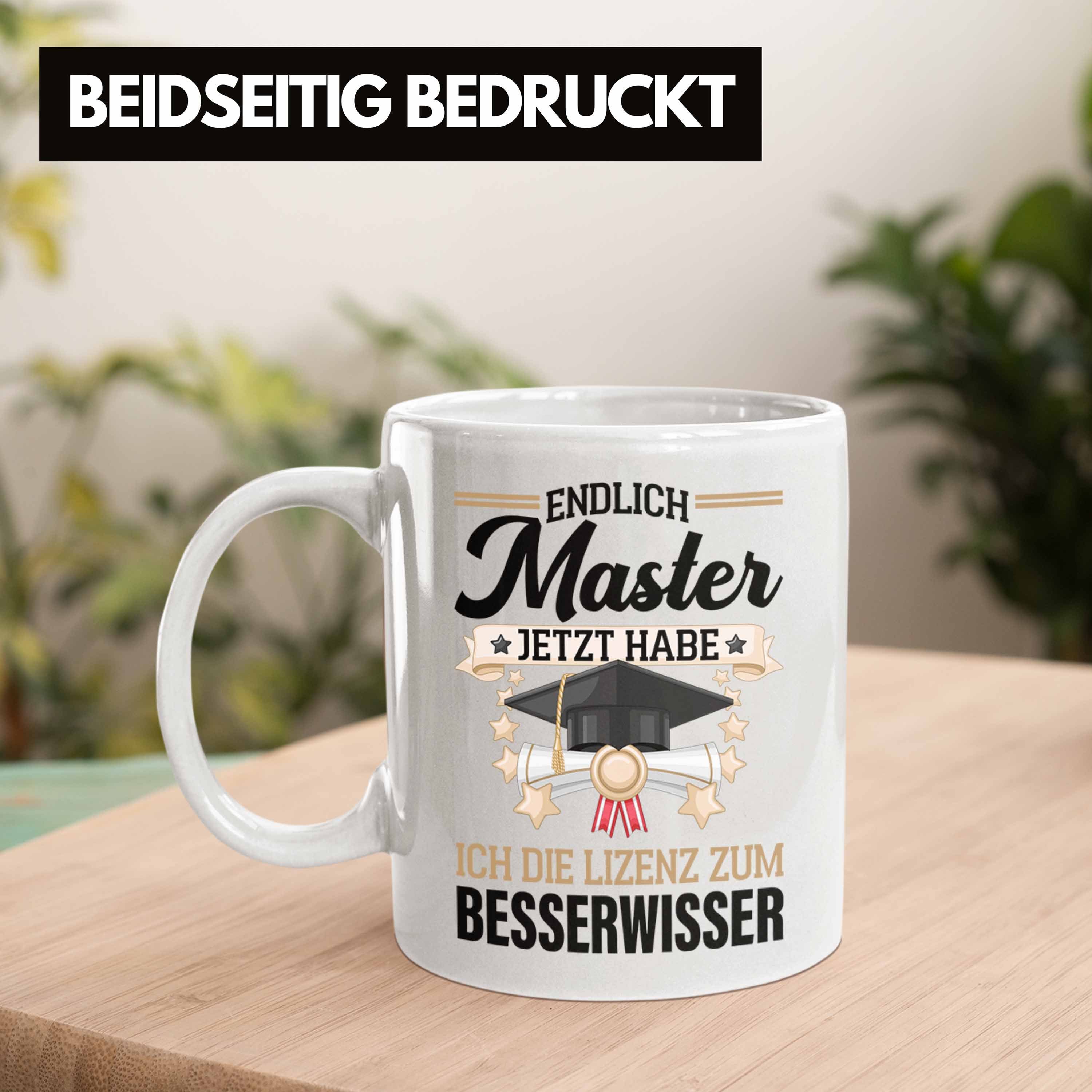 Trendation Tasse Trendation - zum Prüfung Master - Abschluss Geschenk Bestanden Weiss Studium Tasse Lizenz Graduation Besserwissser