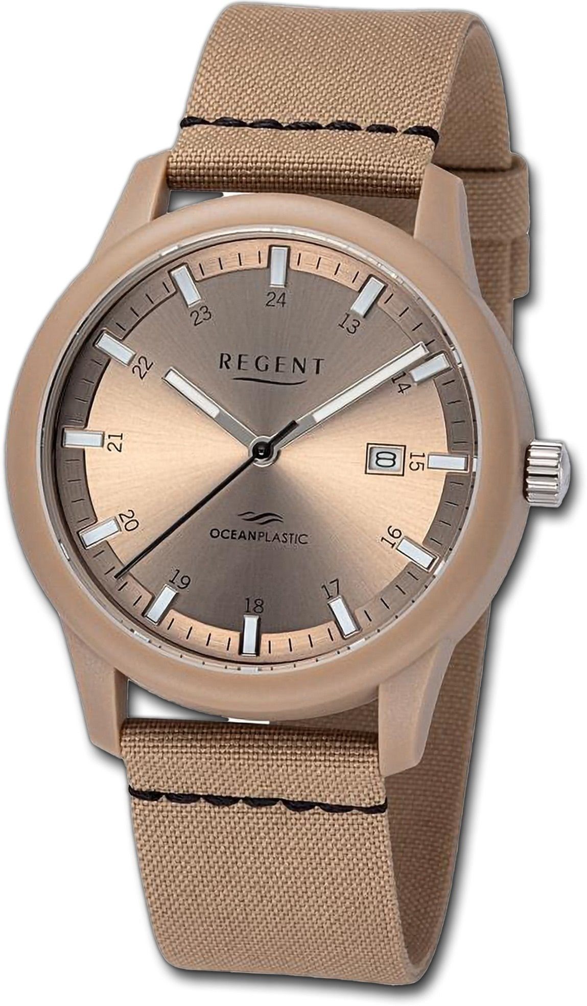 Regent Quarzuhr Regent Herren Armbanduhr Analog, Herrenuhr Nylonarmband braun, schwarz, rundes Gehäuse, groß (ca. 40mm)