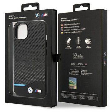 BMW Handyhülle Case iPhone 13 Carbon Look schwarz Logo Metall 6,1 Zoll, Kantenschutz