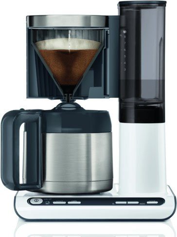 BOSCH Filterkaffeemaschine TKA8A683 Styline, Aroma Sensor, Edelstahl-Thermokanne 1,1 L, 1,1l Kaffeekanne, Papierfilter 1x4, Für 8-12 Tassen, Abschaltautom., Entkalkungssystem, Edelstahl/weiß