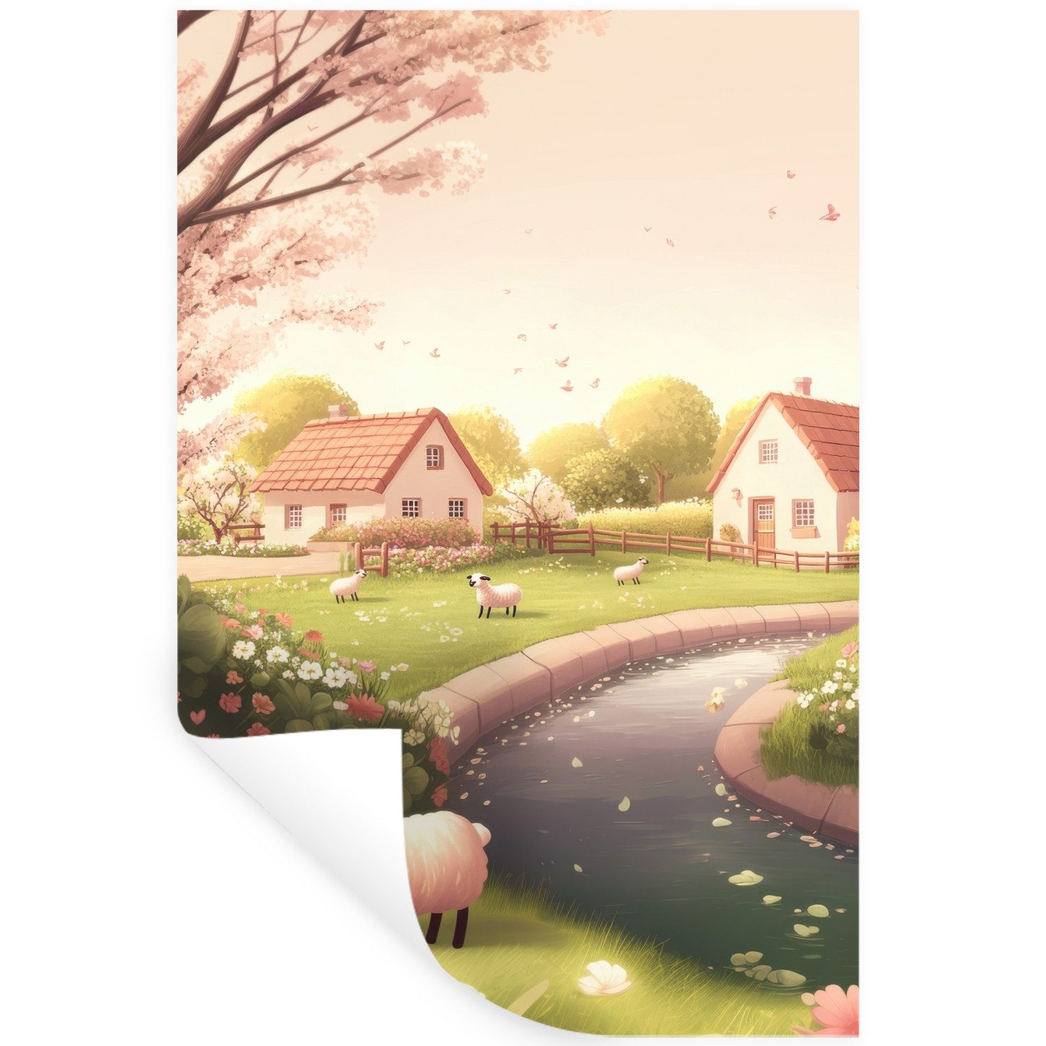MuchoWow Wandsticker Schafe - Hütte - Landleben (1 St), Wandaufkleber, Selbstklebend, Wohnzimmer, 20x30 cm