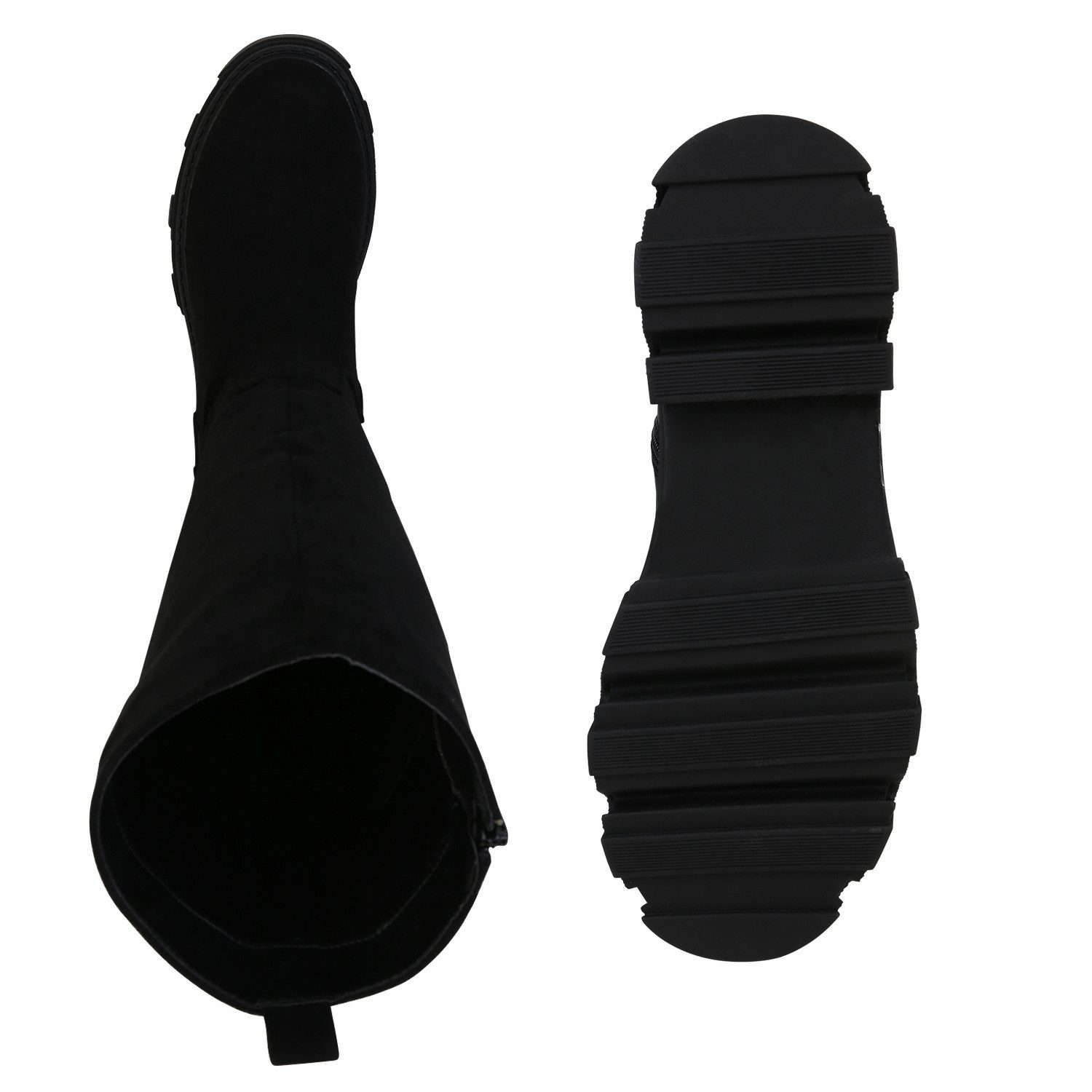 VAN HILL 837680 Plateaustiefel Damen Stiefel Plateaustiefel Blockabsatz Profil-Sohle