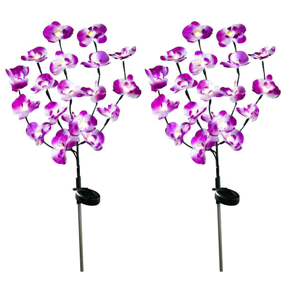 Haushalt International LED Solarleuchte, LED-Leuchtmittel fest verbaut, Kaltweiß, Tageslichtweiß, 2x Solar Steckleuchten LED Gartenlicht Orchidee Blume