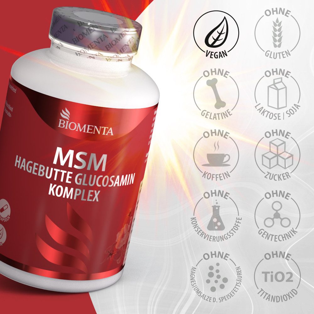 BIOMENTA MSM + Hagebutte + Glucosamin - 180 allergenfreie MSM Kapseln Kapseln, 180 St., 175.3 g