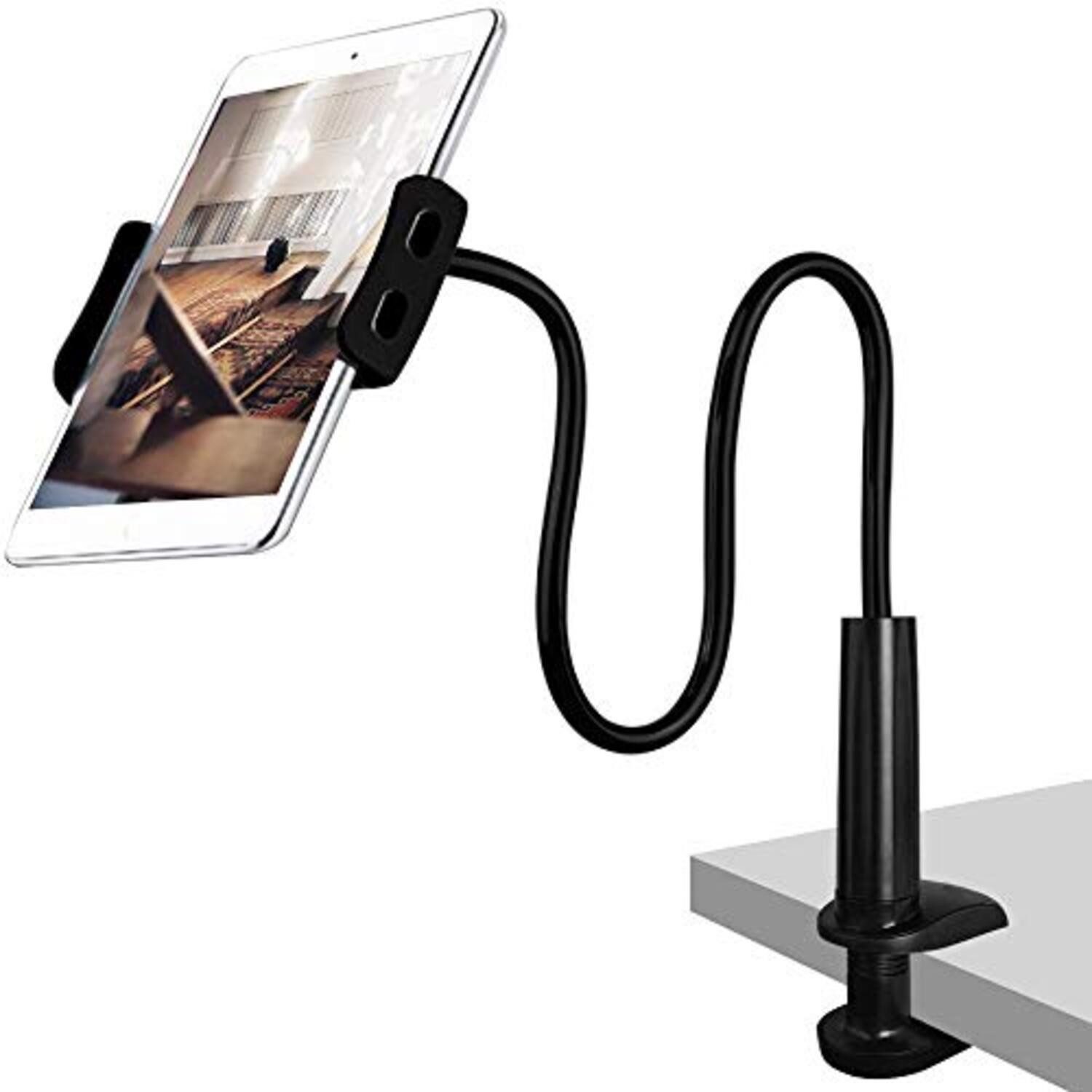 CLM-Tech Handy-Halterung Schwanenhals Tablet Halterung Bett - Kindle Halter Tisch -, (bis 11,00 Zoll, Geräte - iPad Halterung, 2-tlg., Flexibler Smartphone Ständer - verstellbarer Arm in schwarz und weiß)