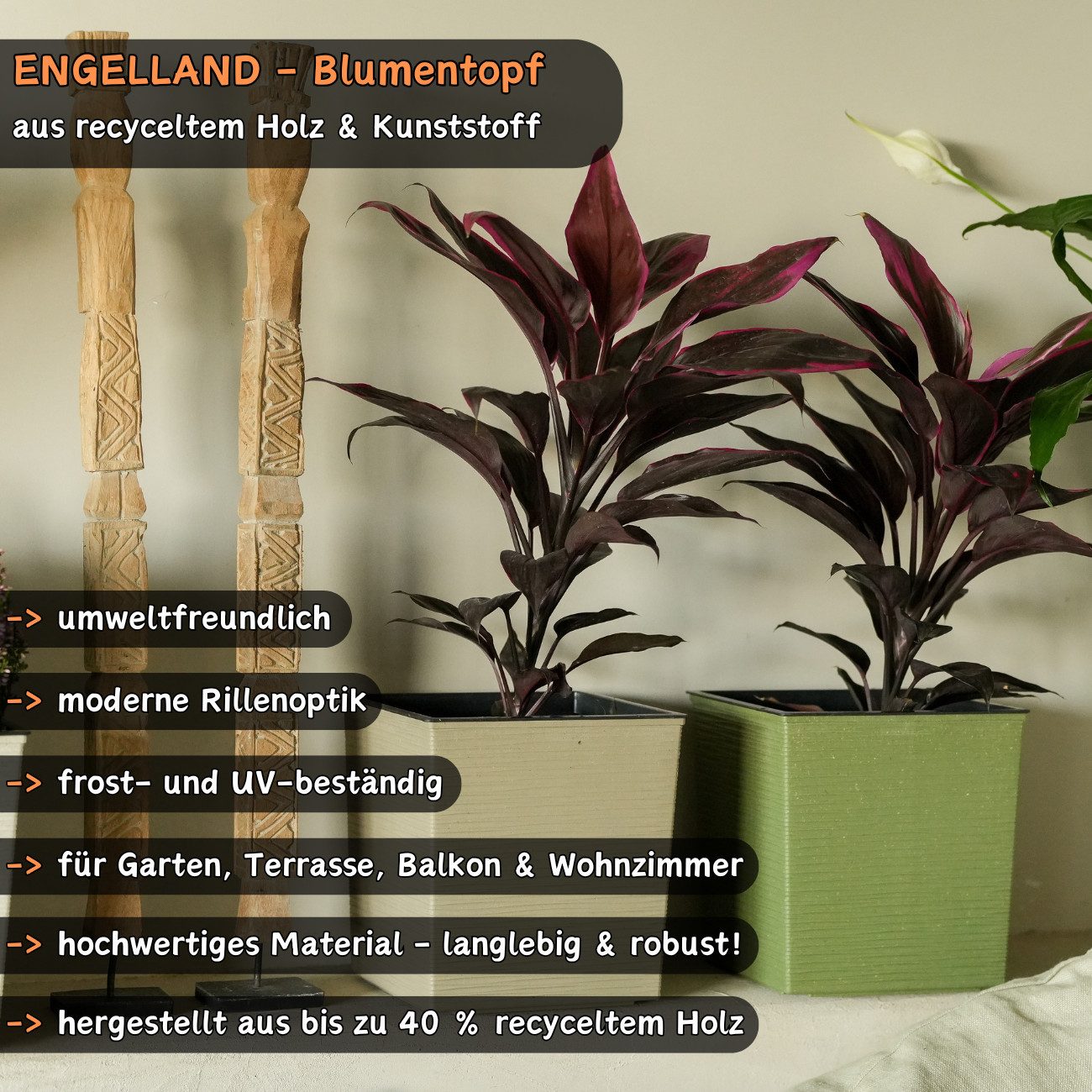 Engelland Pflanzkübel Blumentopf aus recyceltem Kunststoff günstig online kaufen