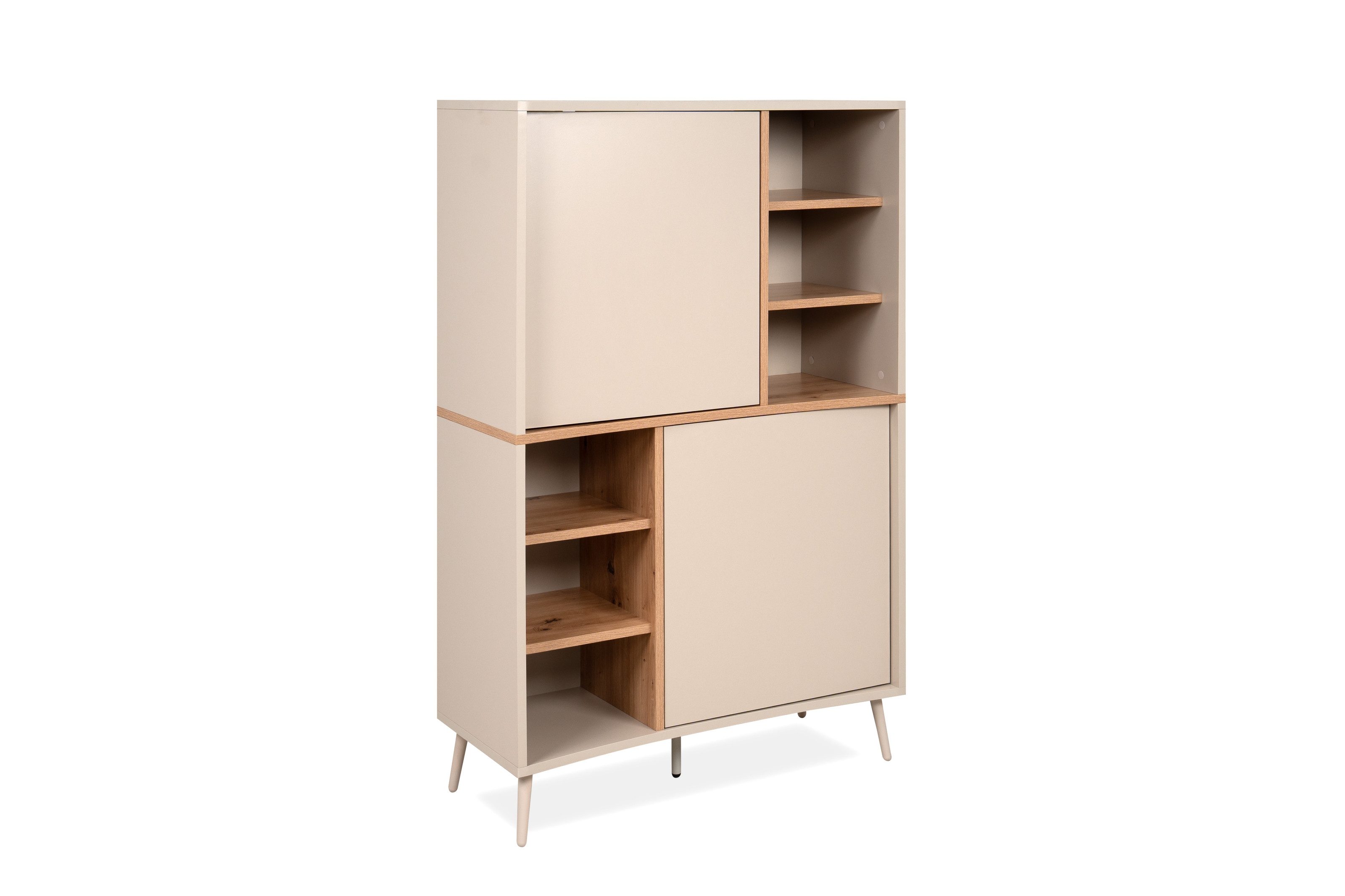 PREISBRECHER Highboard Sinop, in Sand / Artisan Eiche Dekor - 90x140x37,5 (BxHxT)