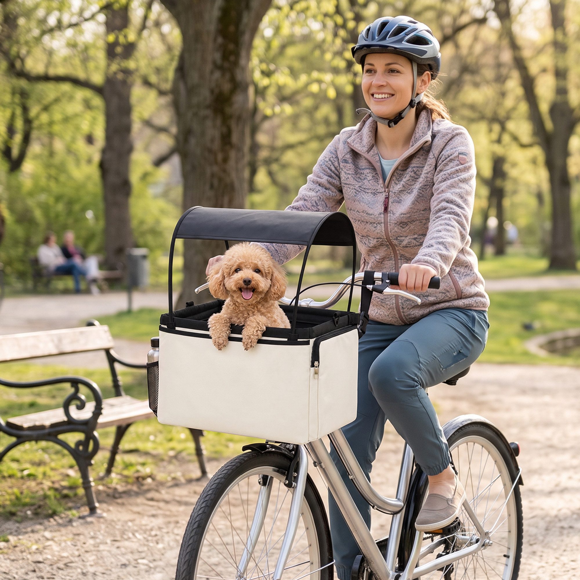 PawHut Tierfahrradkorb Lenkerkorb mit Sicherheitsleine, Schultergurt und Seitentaschen bis 5 kg, 2-in-1 Frontkorb,Tragetasche, Verdeck