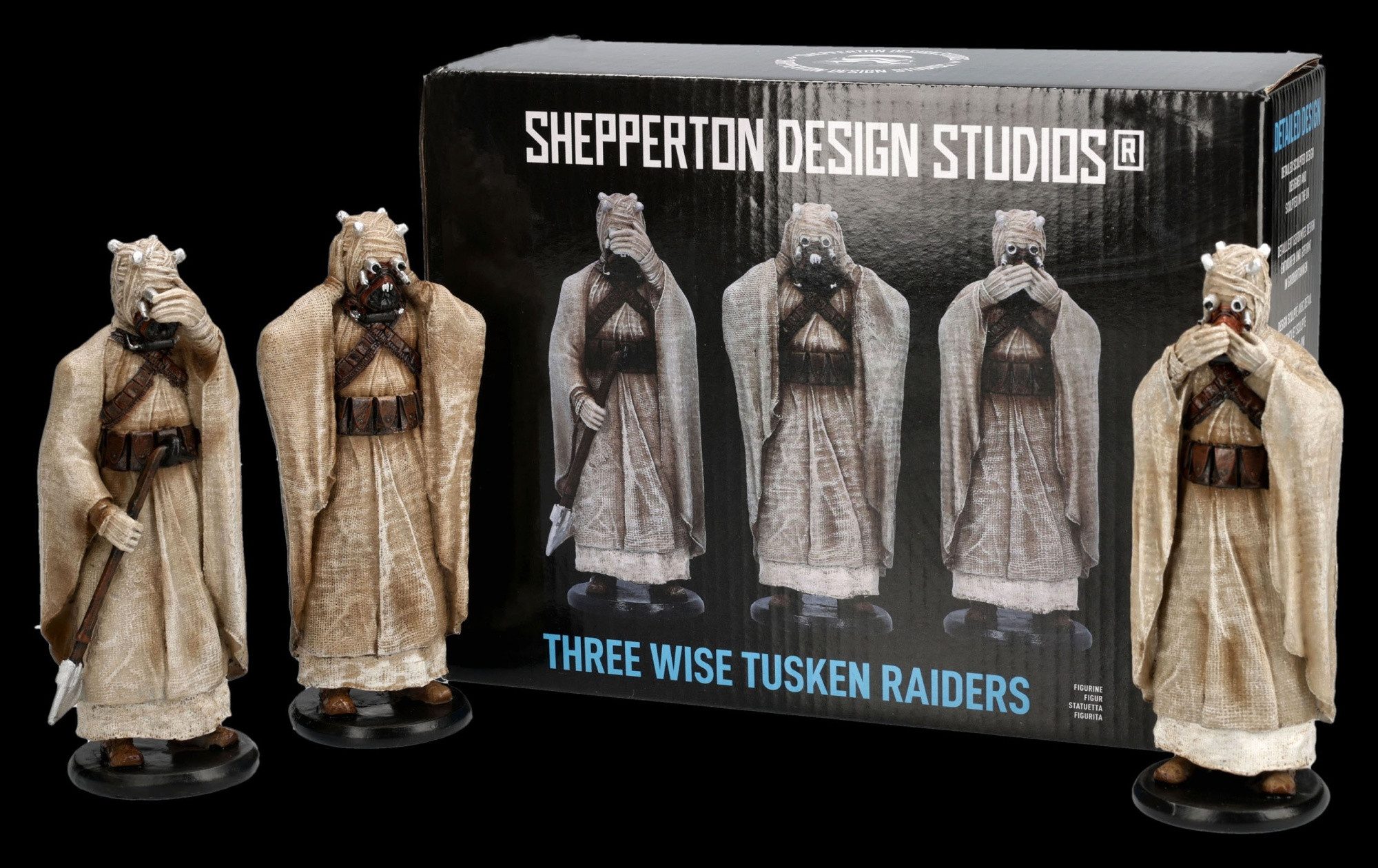 Figuren Shop GmbH Fantasy-Figur Tusken Raider Figuren Set - Drei Weise Wüstenkrieger 14.5 cm Dekofigur