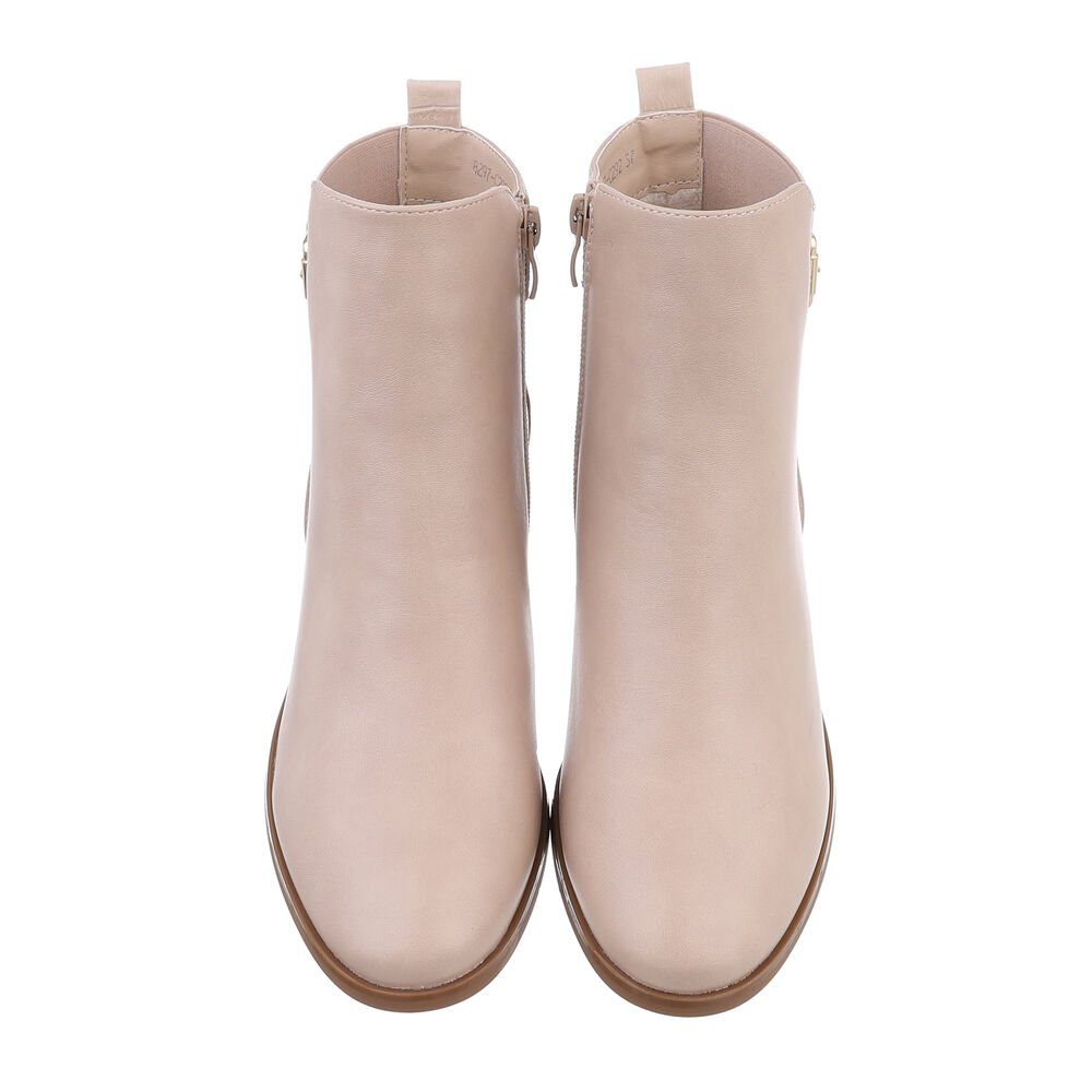 Ital-Design Damen Elegant Stiefelette Blockabsatz Flache Stiefeletten in Beige