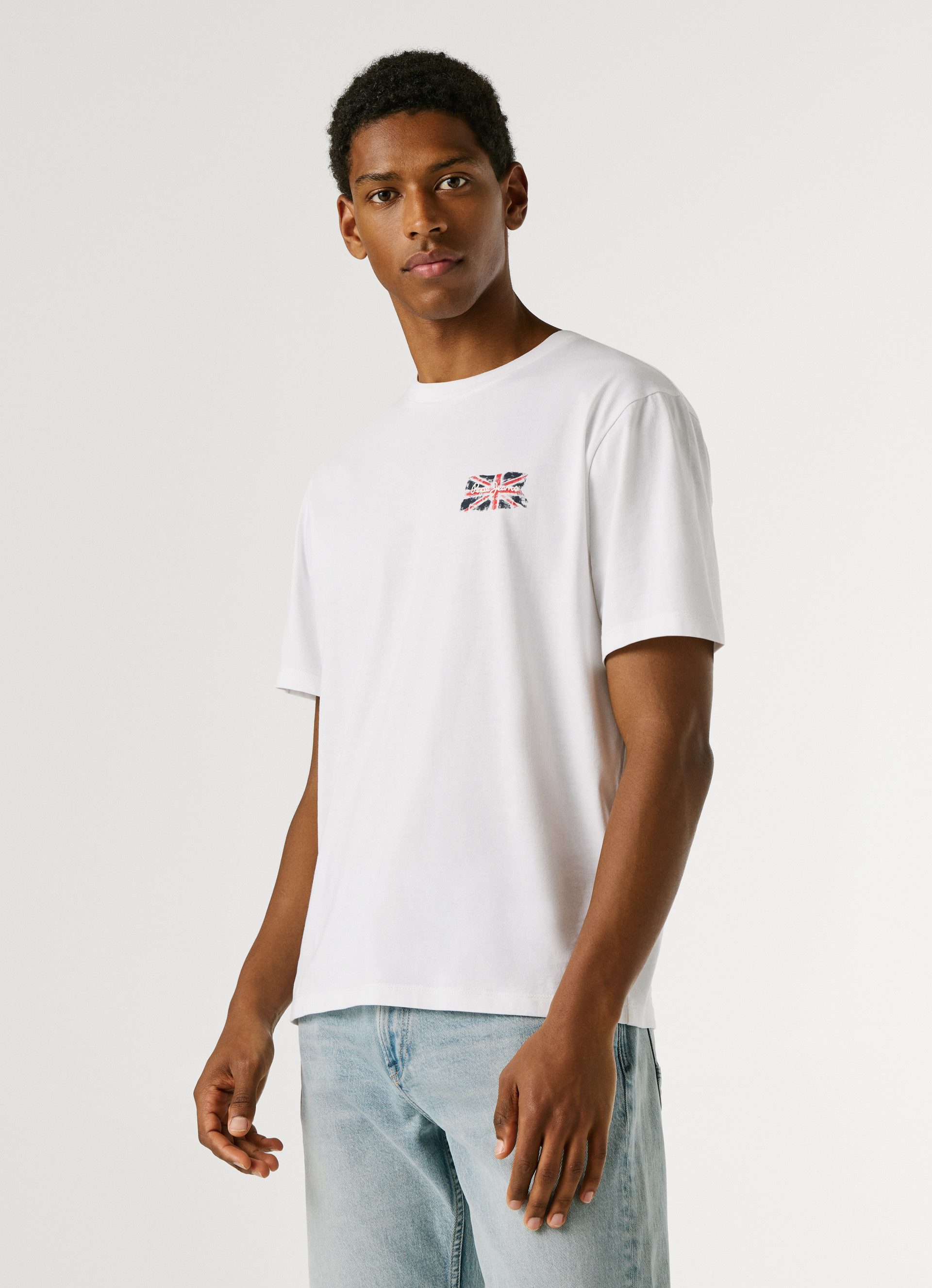 Pepe Jeans Langarmshirt Small Flag aus reiner Baumwolle, Rundhals
