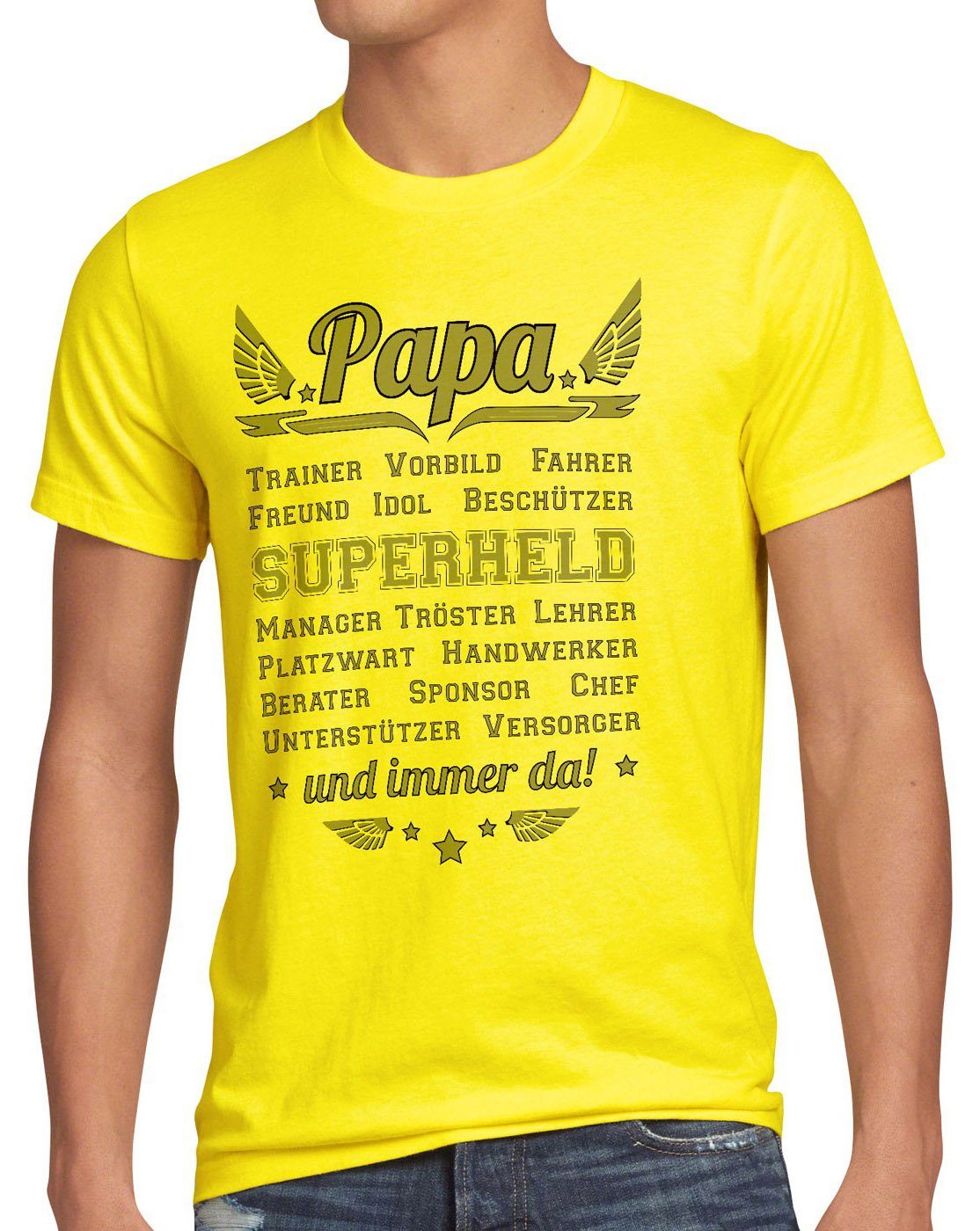Vater Herren gelb Papa Vatertag Fun Spruch da! und Superheld Print-Shirt style3 immer Vorbild T-Shirt