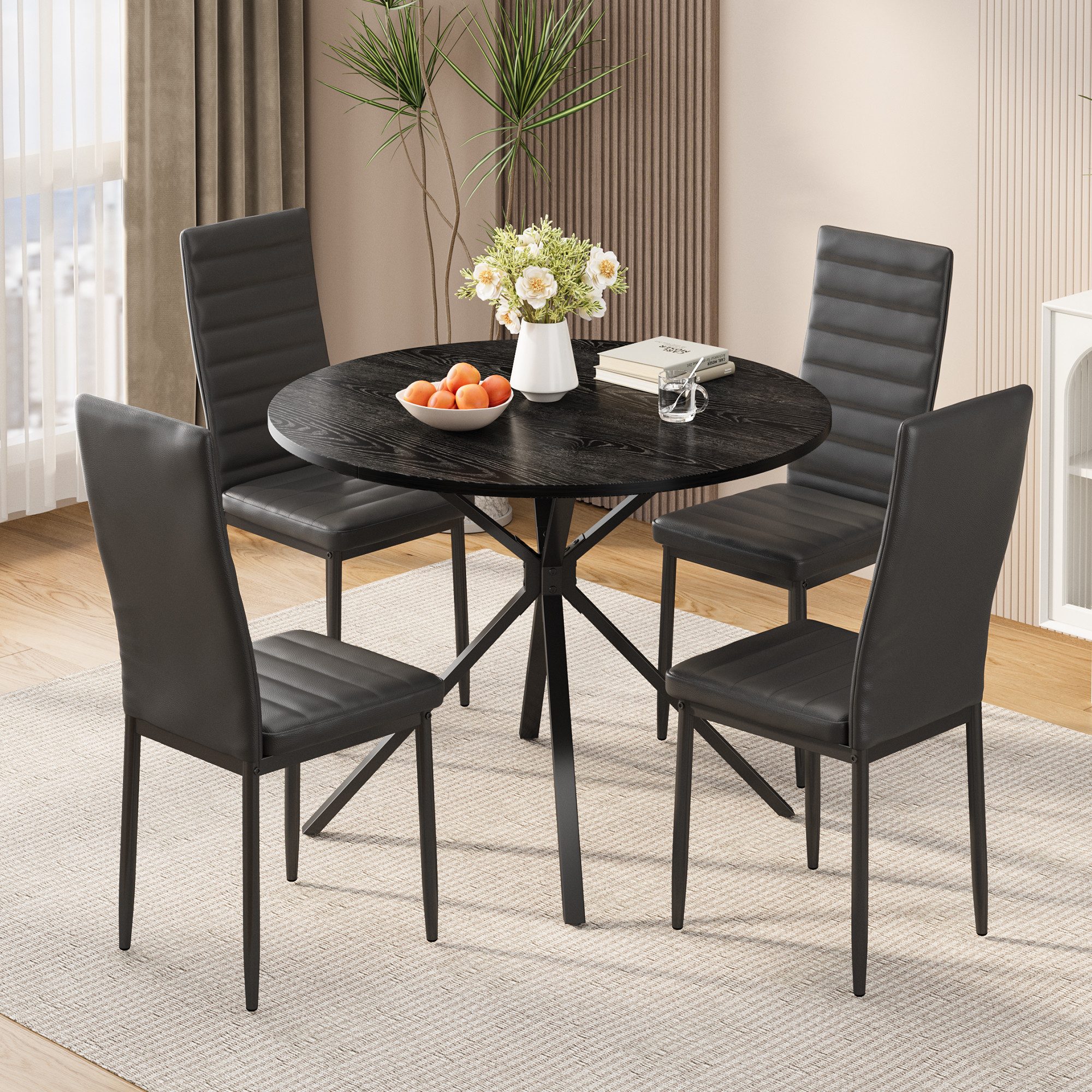Bealife Essgruppe 5-tlg(Esstisch und 4 stühlen) Runder Tisch, Durchmesser: 100 cm