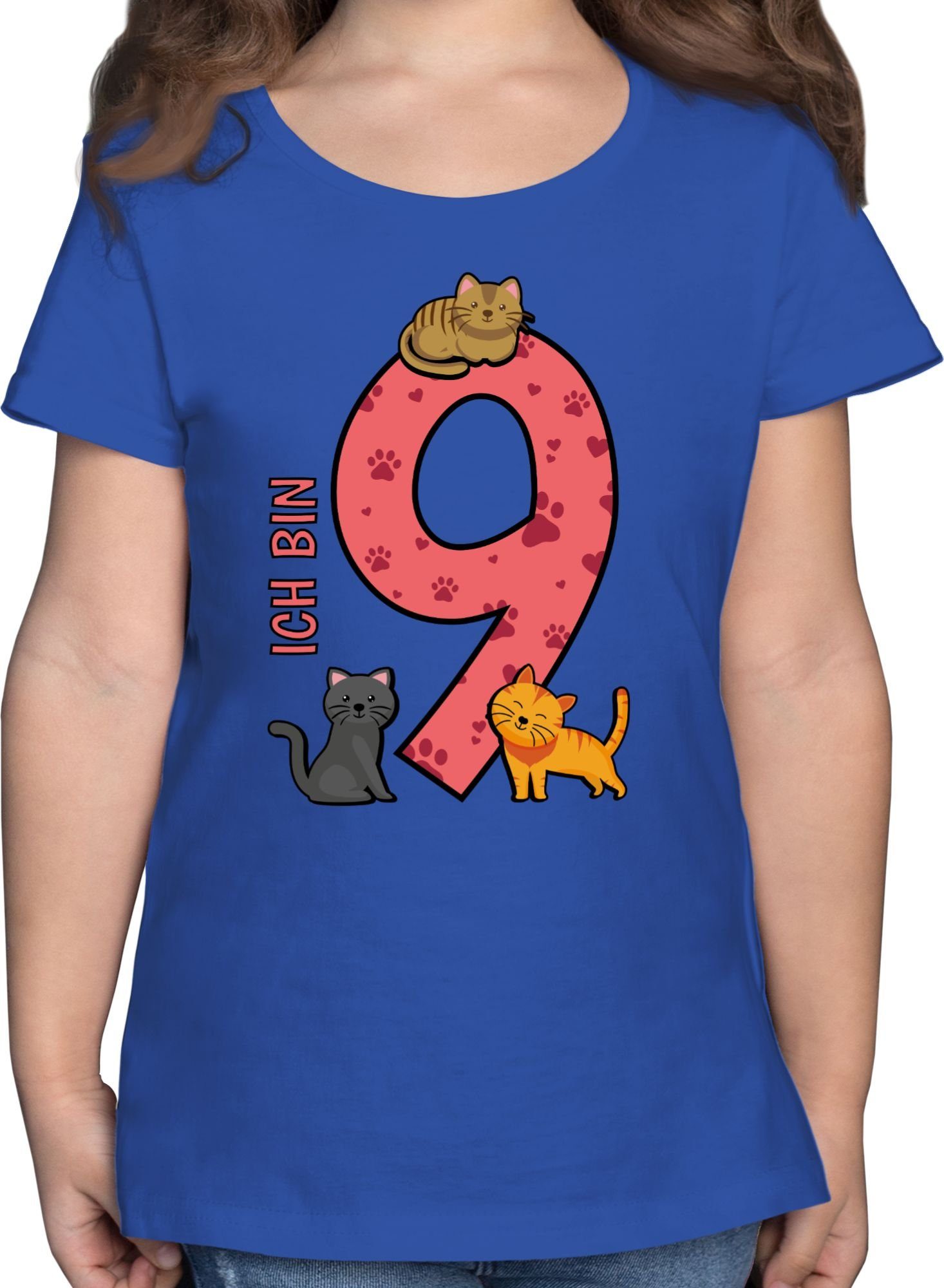 Shirtracer T-Shirt Katzen Neunter 9. Geburtstag 3 Royalblau