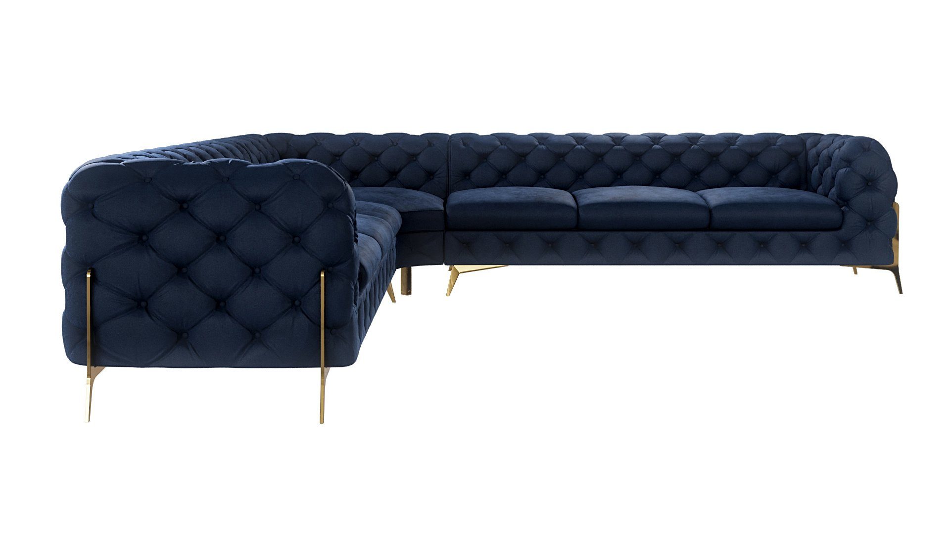 S-Style Möbel Ecksofa Chesterfield Goldene mit mit Marineblau Wellenfederung Ashley Füßen, Metall