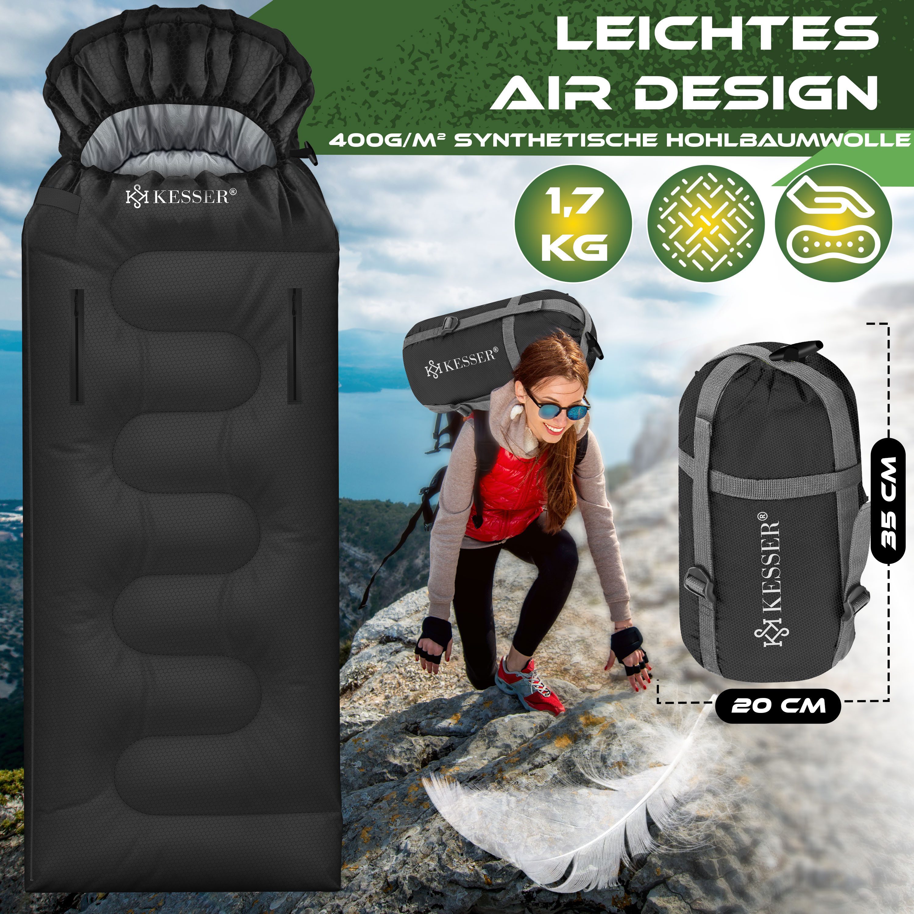 KESSER Deckenschlafsack Camping Schlafsack Outdoor 220x83cm 4 Jahreszeiten (Campingschlafsack inklusive Campinglampe & Seitentasche), für Erwachsene & Kinder Le – Bild 5 von 5