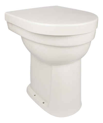 Calmwaters Flachspül-WC, Bodenstehend, Abgang Senkrecht, Stand WC, Weiß, Flachspüler, 10 cm erhöht, WC-Sitz mit Absenkautomatik