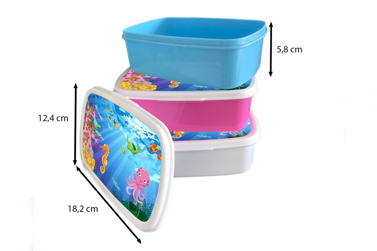 MuchoWow Lunchbox Kinder - Tiere Wasser, Brotdose Kunststoff, rosa für Kunststoff Kinder, (2-tlg), Snackbox, Brotbox Mädchen, - Erwachsene