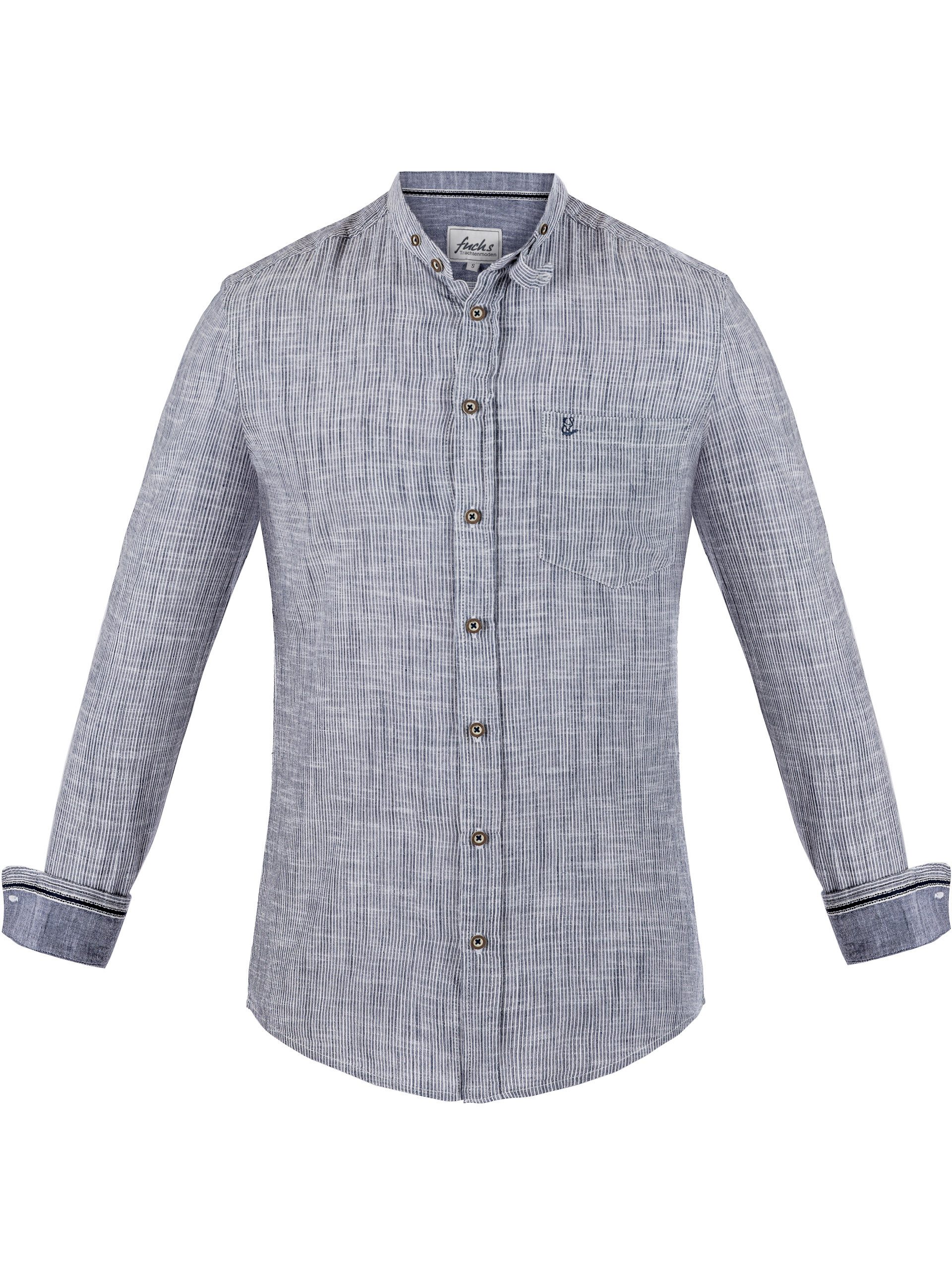 FUCHS Trachtenhemd Trachtenhemd Herren gestreift Blau Slim Fit Wiesn Stehkragen (1-tlg)