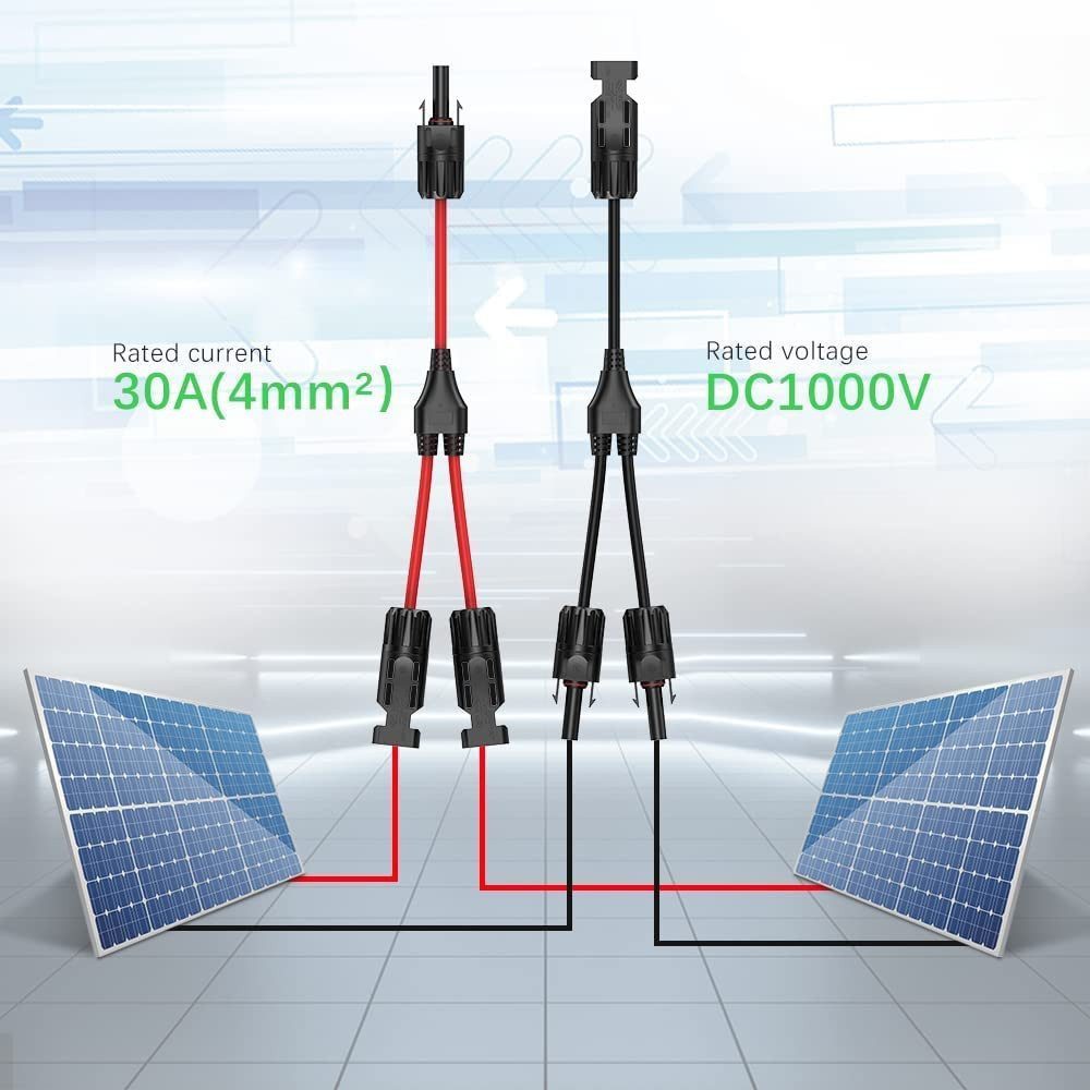 FELIXLEO Solaranlage Solar Y Verteiler Kabel MMF FFM PV Stecker 2 Paar Rot Schwarz, (4-St) – Bild 4 von 5