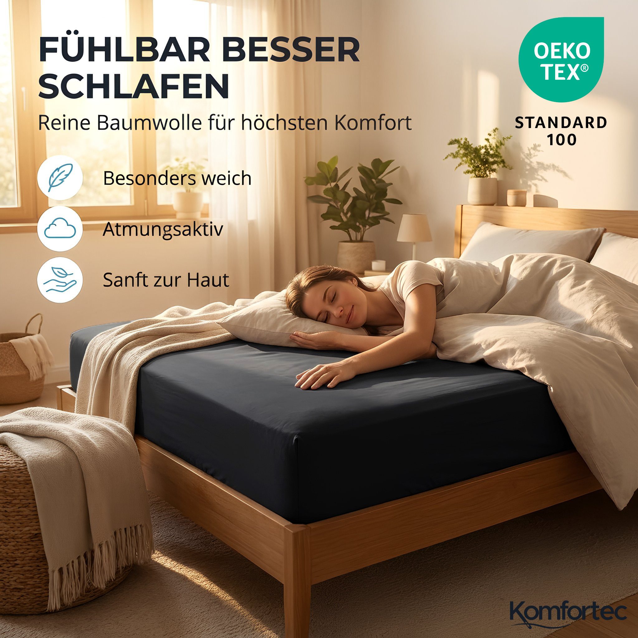 Komfortec Spannbettlaken Boxspringbett bis 15cm - 30cm Matratzenhöhe, Mikrofaser, Gummizug: Rundum, (2 Stück) – Bild 4 von 5