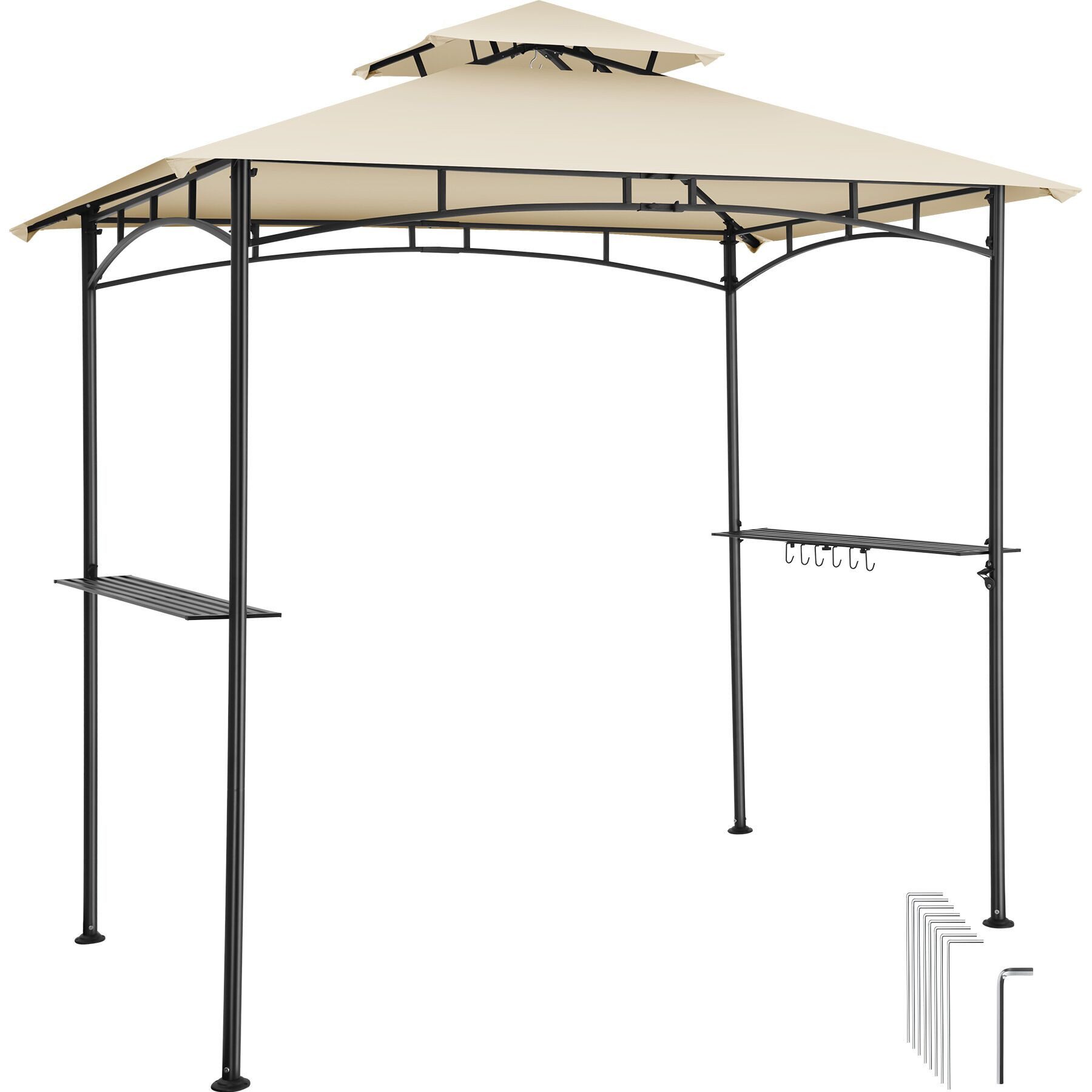 tectake Pavillon Grillpavillon, inklusive 8 Heringen und 6 Haken, 240 x 150 x 250 cm, mit 2 Seitenteilen, (240 x 150 x 250 cm, Komplettset), Doppeldachsystem, Flaschenöffner am Gestell
