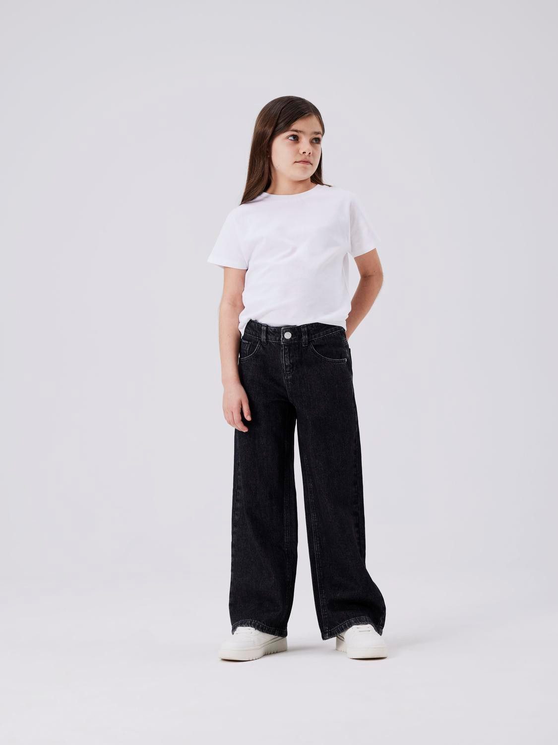 Name It Weite Jeans NKFROSE für Mädchen mit weitem Bein und klassischem Sitz normal, Denim, Abriebeffekte, Reißverschluss