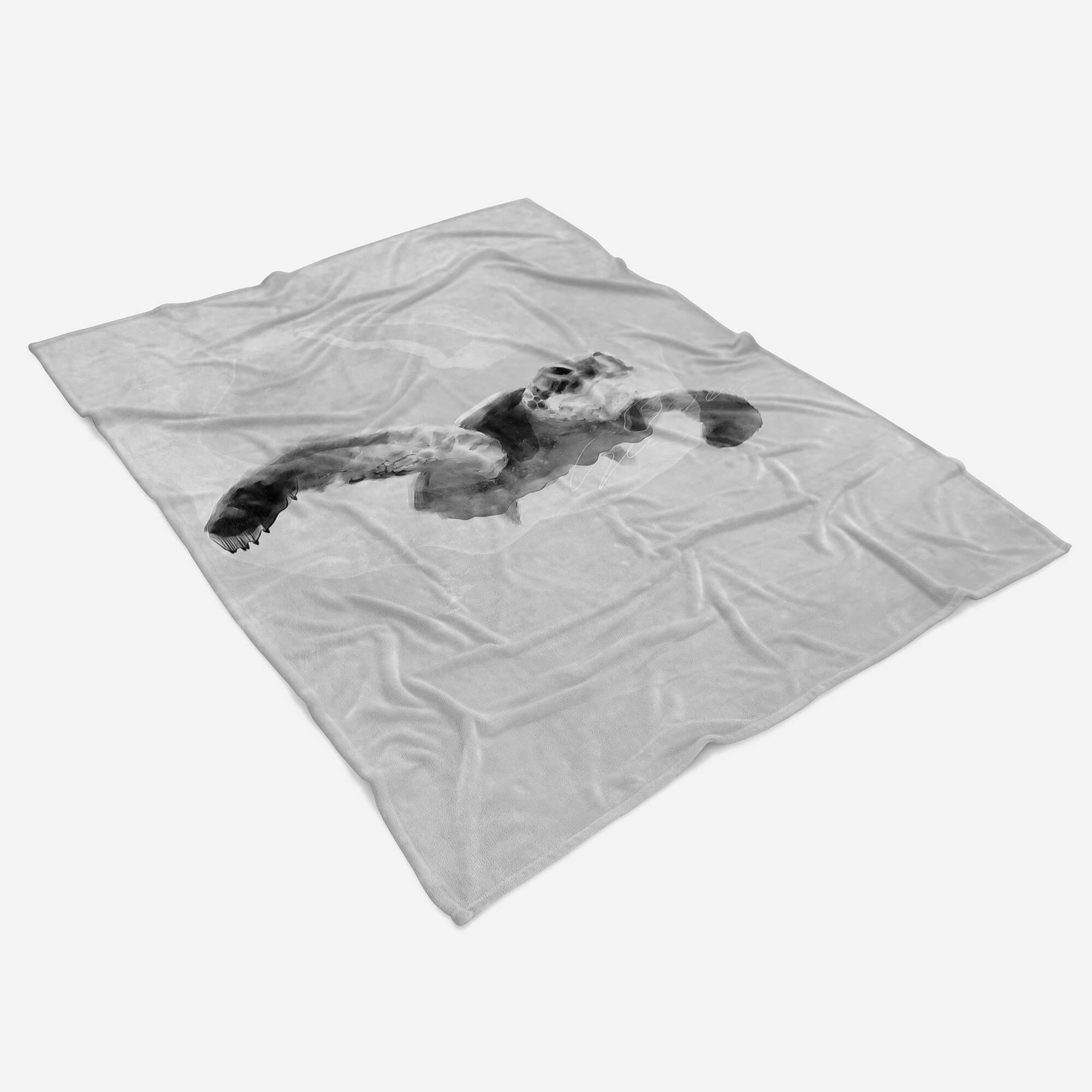 Handtücher Seeschildkröte Art Sinus (1-St), Saunatuch Grau Baumwolle-Polyester-Mix Strandhandtuch Kuscheldecke Motiv, Handtuch Handtuch