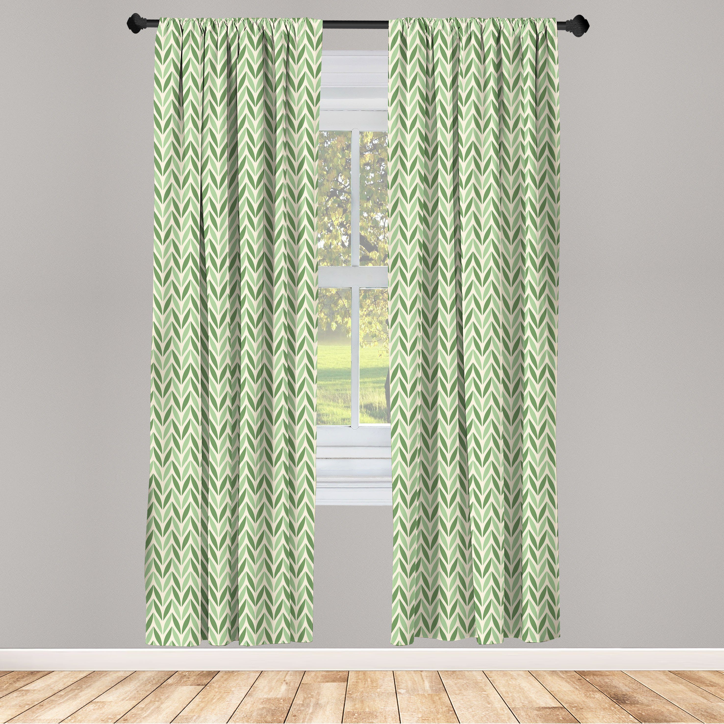 Gardine Vorhang für Wohnzimmer Dekor, Botanisch Schlafzimmer Microfaser, symmetrische Abakuhaus, Grün