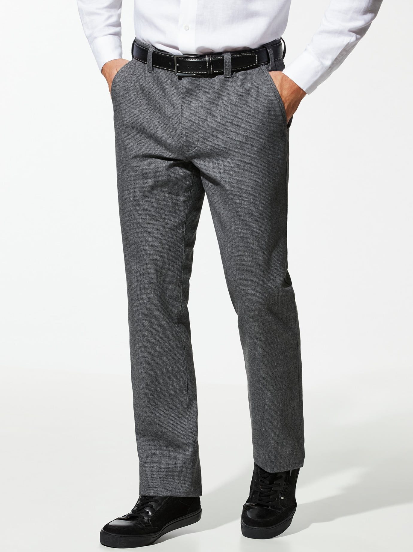 Walbusch Chinohose Herren Gürtel Chino im Wool-Look Regular Fit bügelleicht Hose mit Ledergürtel, Thermo-Effekt, Easycare, Flex-Bund, Lg.106