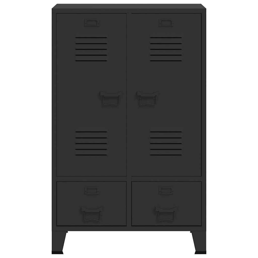 furnicato Kleiderschrank Industrieller 67x35x107 cm Schwarz Metall (1-St) Spind mit zwei Schubladen, Einlegeböden und Namenskartenhaltern