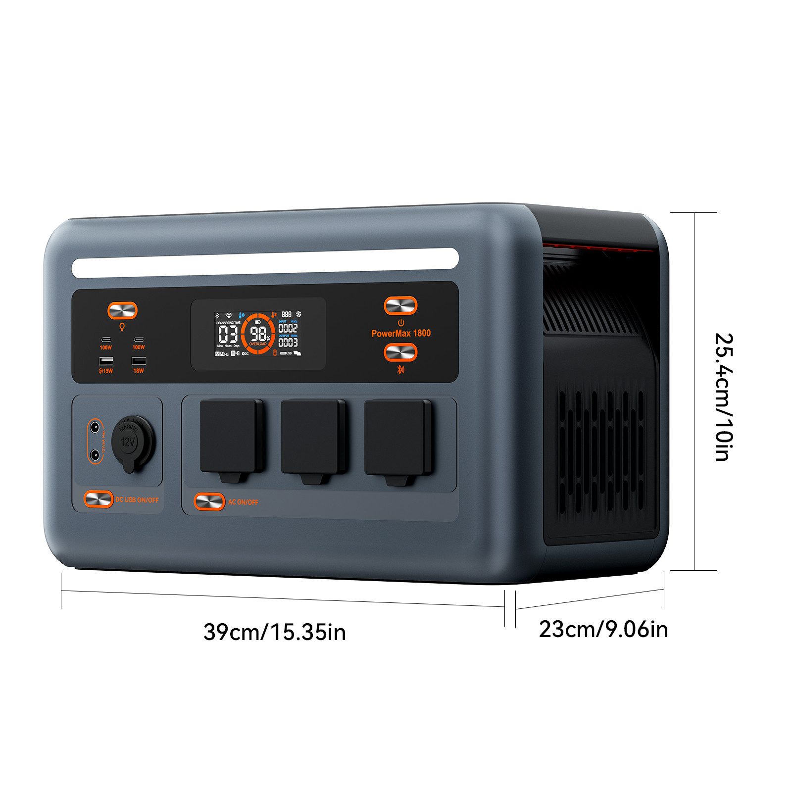 OSCAL Stromerzeuger PowerMax 1800W Tragbare Powerstation,1024Wh LiFePO4, 1,8 in kW, 11 Anschlüsse, Schnellladung für Camping Wohnmobil