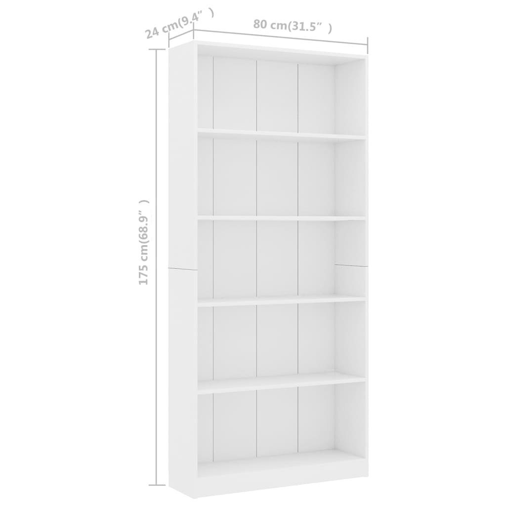 Holzwerkstoff Bücherregal furnicato 80x24x175 Weiß Fächer cm 5