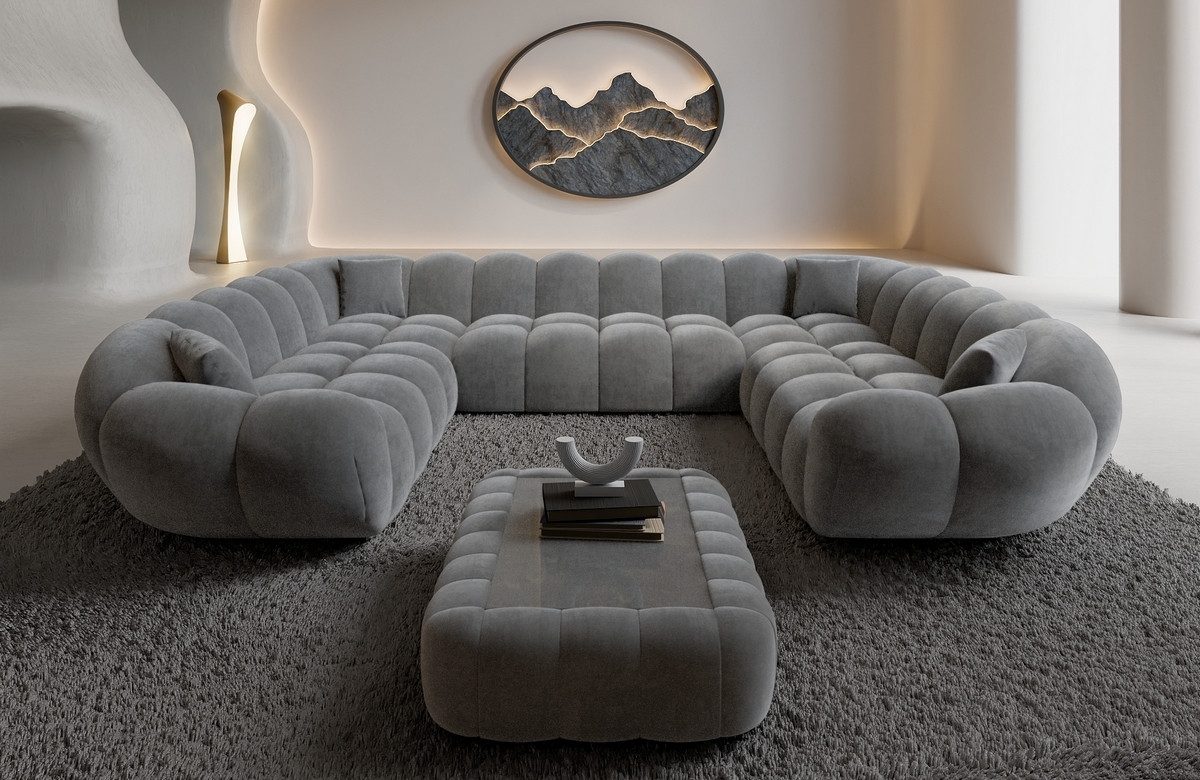 Sofa Dreams Loungesofa Maleron XXL Panorama Design Couch, Stoff Wohnlandschaft, 6-Sitzer, Sofa, Samtstoff Bezug in Dunkelgrau