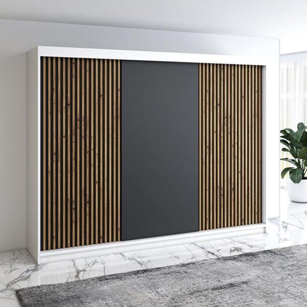 A&J MöbelLand GmbH Schiebetürenschrank IOSA 200 cm – Moderner Kleiderschrank mit 3D-Lamellen (TOP ANGEBOT! Geräumiger Schrank mit einer Breite von 200 cm ideal zur Aufbewahrung von Kleidung und Accessoires. Wählen Sie das ideale Modell für Ihr Schlafzimmer!, TOP PRODUKT)