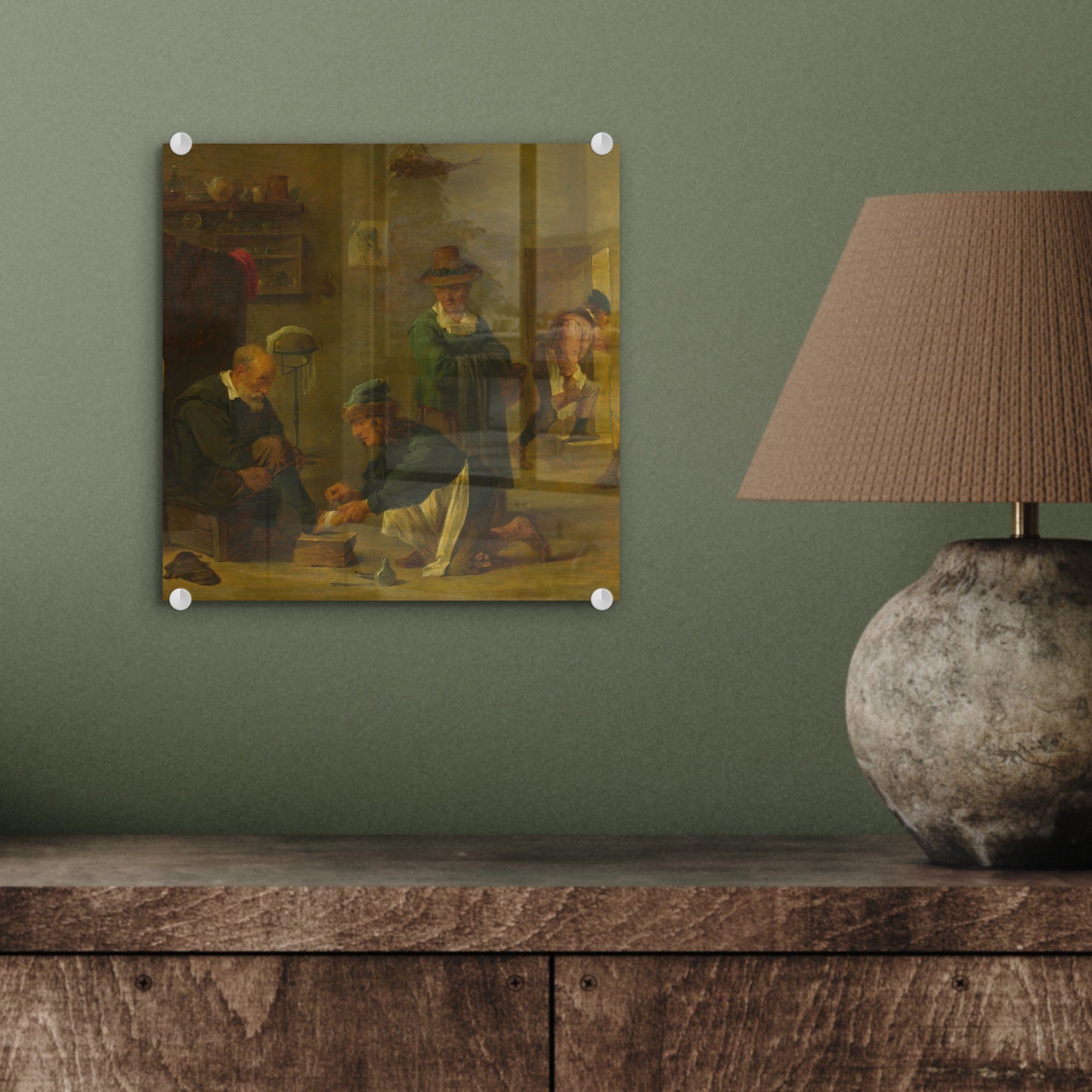 behandelt Acrylglasbild auf eines Glas der, Foto auf - Wanddekoration Bilder - Glasbilder (1 - Fuß Wandbild Glas MuchoWow St), den - Chirurg David Teniers Landarbeiters