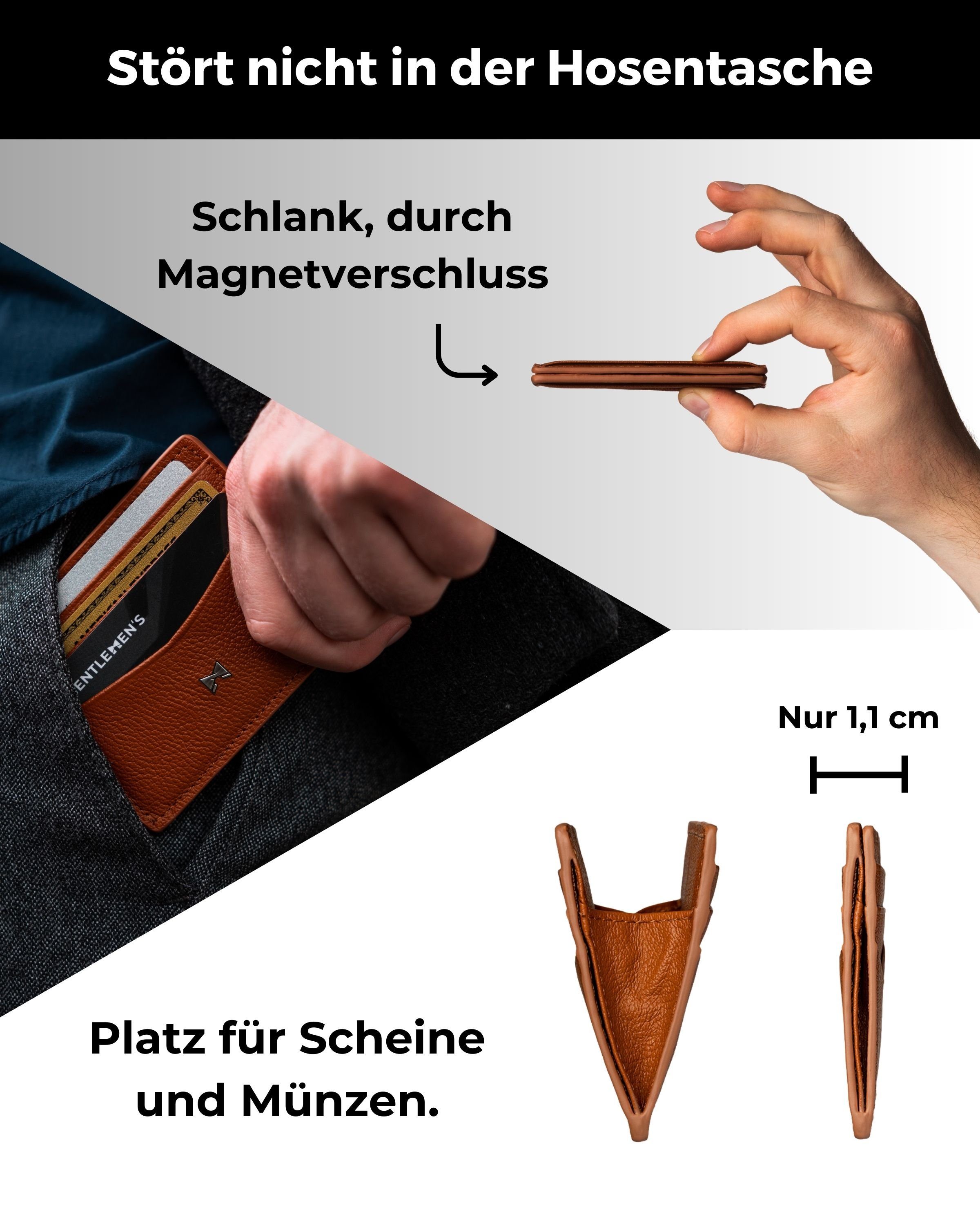 Gentlemen's Kartenetui - Kreditkartenetui mit Münzfach & RFID Schutz - Slim Wallet Herren, Slim Wallet Herren mit Scheinfach und AirTag-Fach