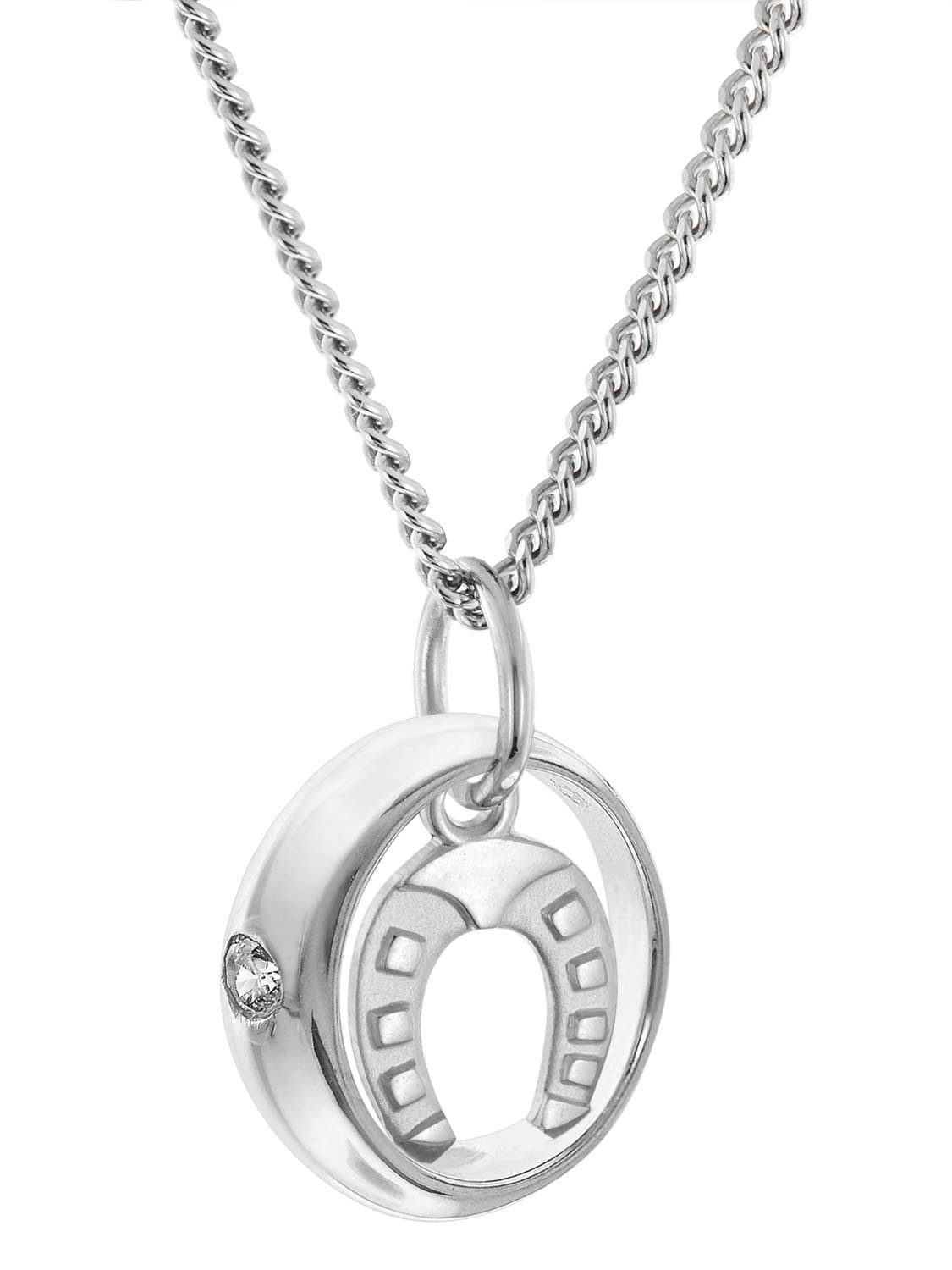 trendor Panzerkette Kinder-Taufkette 925 Silber Taufring mit Hufeisen