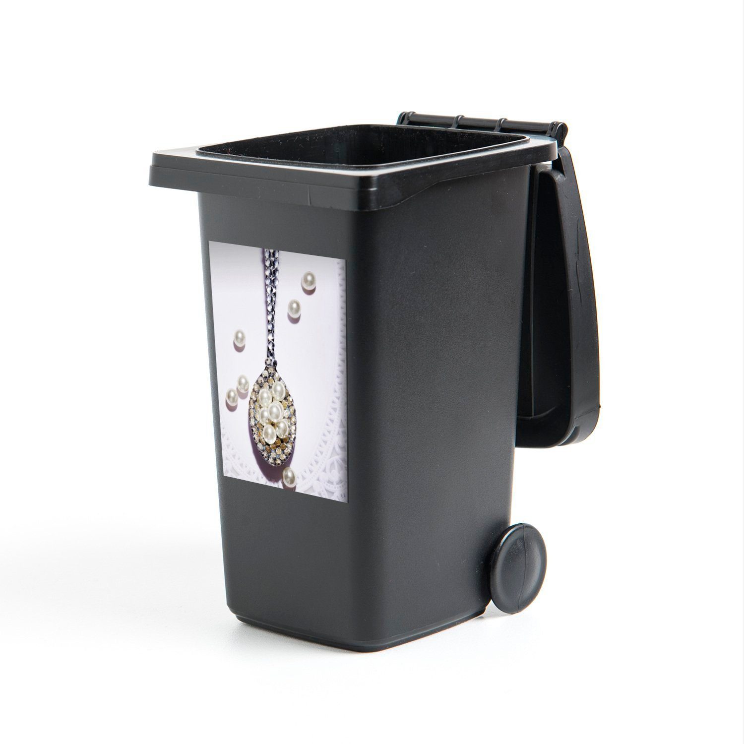 MuchoWow Wandsticker Teelöffel mit Perlen Container, Mülleimer-aufkleber, St), (1 besetzt Sticker, Mülltonne, Abfalbehälter