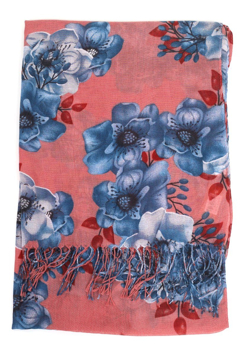 Goodman Fransen Tragekomfort Orange Modeschal Scarf Tassels Design Schal, Flowers Damen angenehmer