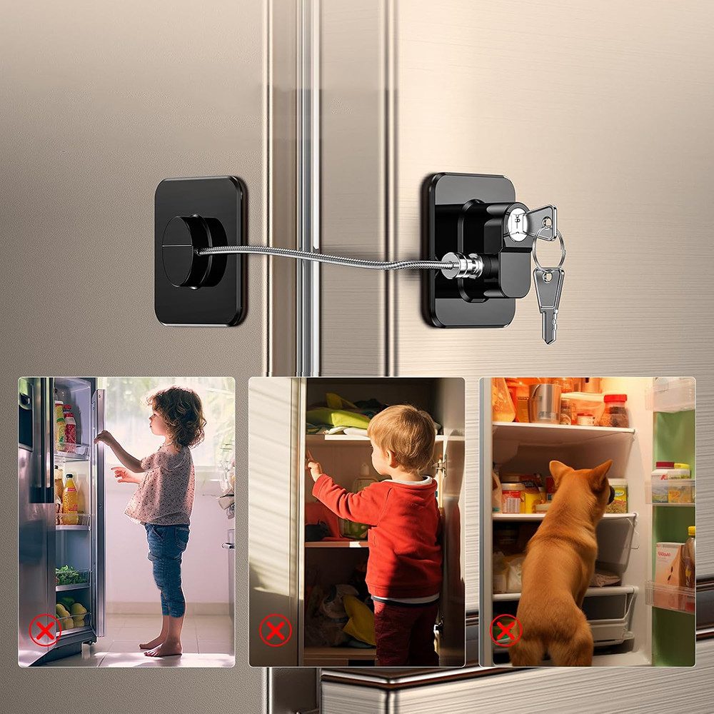 NUODWELL Kindersicherung 2 Stück Kühlschrank Schloss mit Klebstoff und Schlüsseln, ohne Bohren, Kühlschrankschloss für Gefrierschrank, Schränke, Schubladen, Fenster