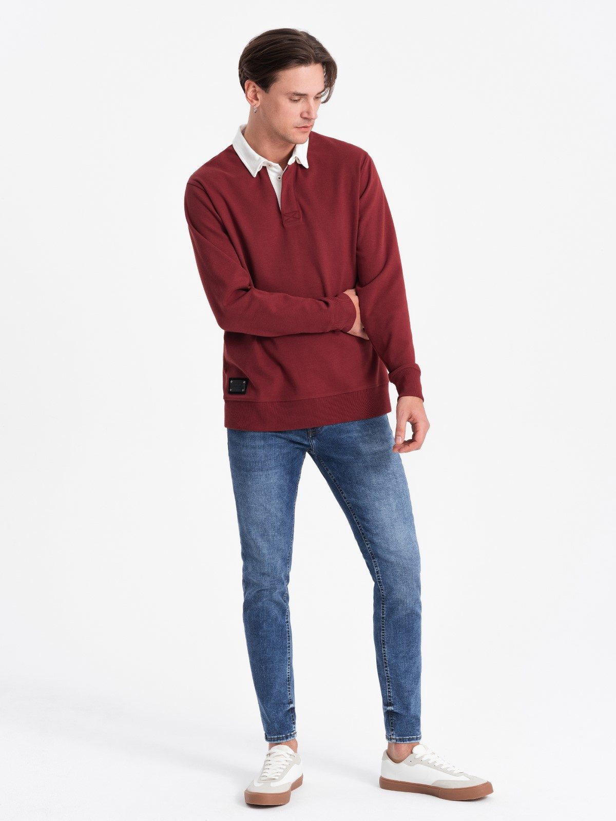 OMBRE Sweatshirt Sweatshirt für Männer mit weißem Polokragen