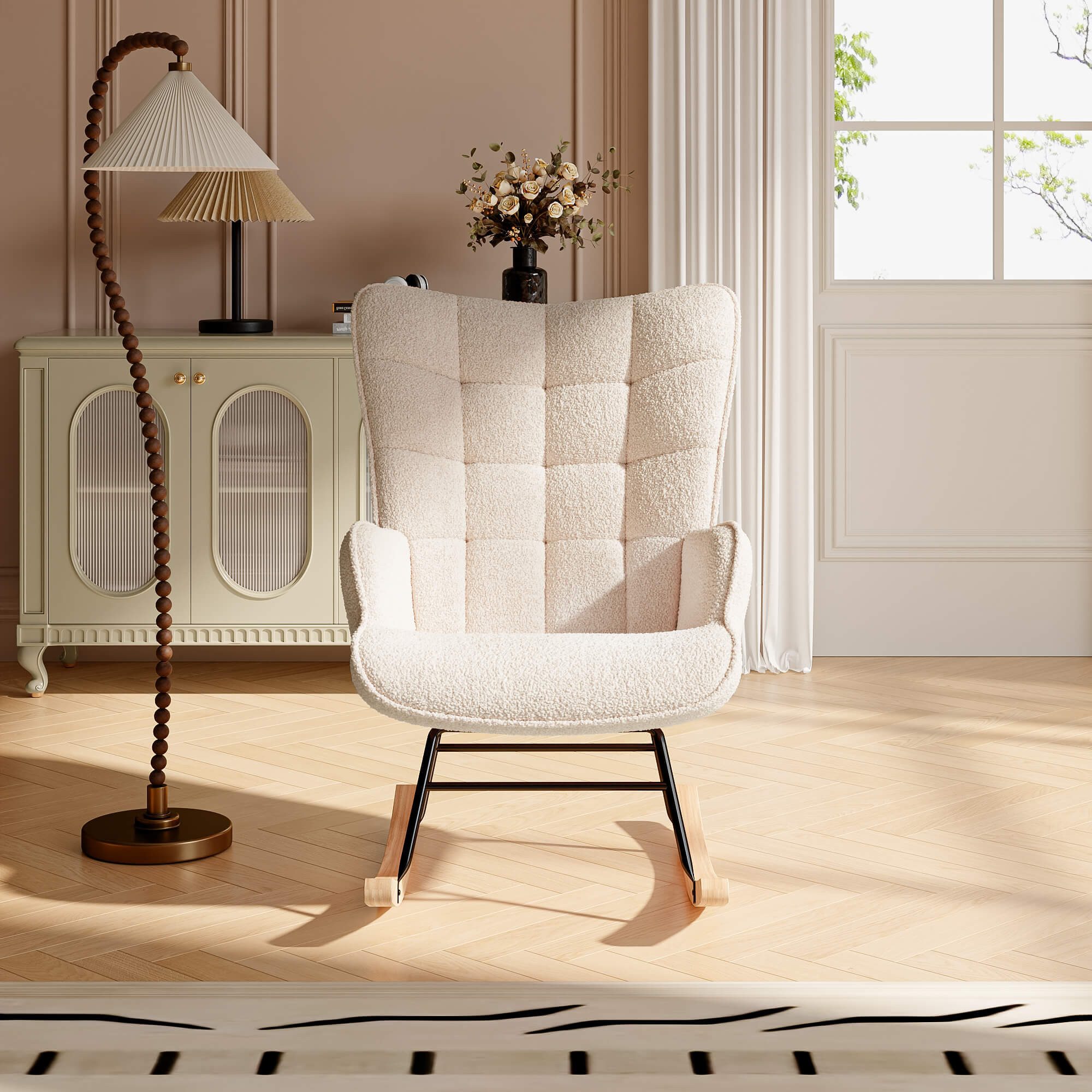 Furnishings Home Schaukelstuhl Polsterstuhl Sessel Stillsessel (Schaukelstuhl mit hoher Rückenlehne), Kopfstütze und Sitzkissen Teddyplüsch