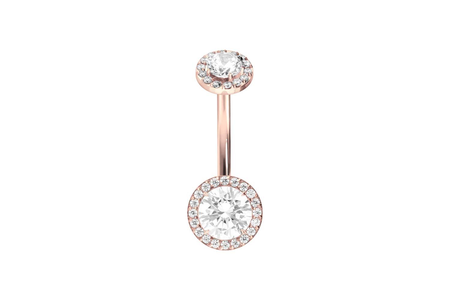 Bauchnabelpiercing Titan Bananabell mit Innengewinde 2 KRISTALLDISCS