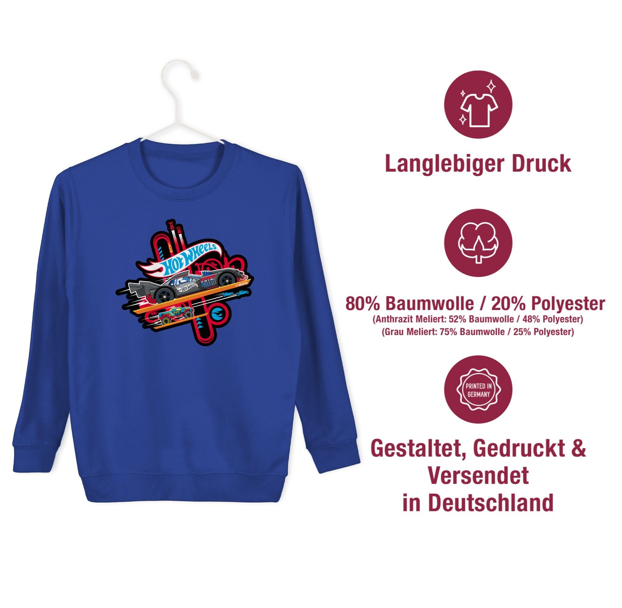 Sweatshirt Mädchen Royalblau Shirtracer Wheels Hot 3 Rennautos