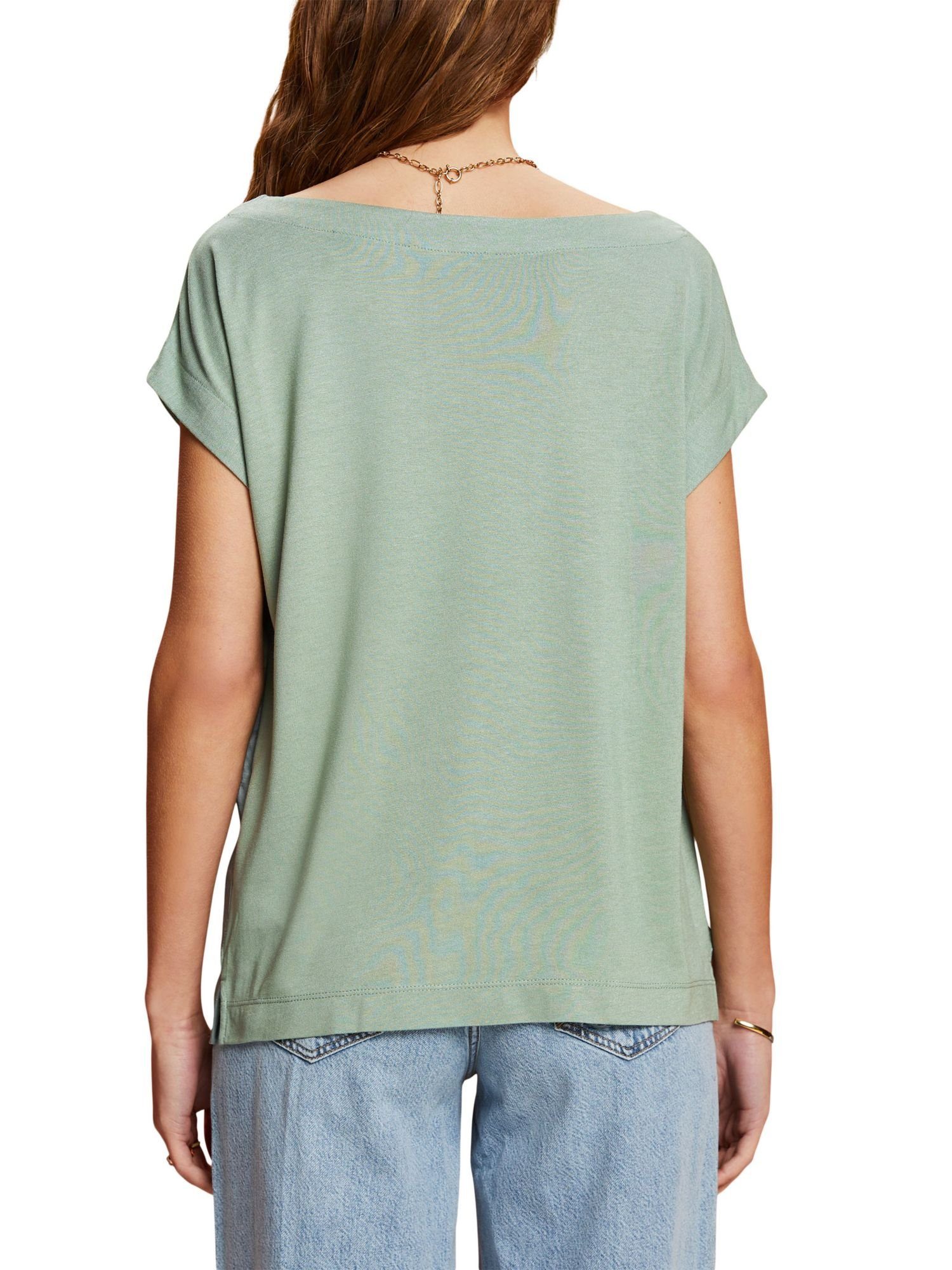 Esprit Collection T-Shirt PALE Materialmix, LENZING™ KHAKI (1-tlg) T-Shirt aus ECOVERO™