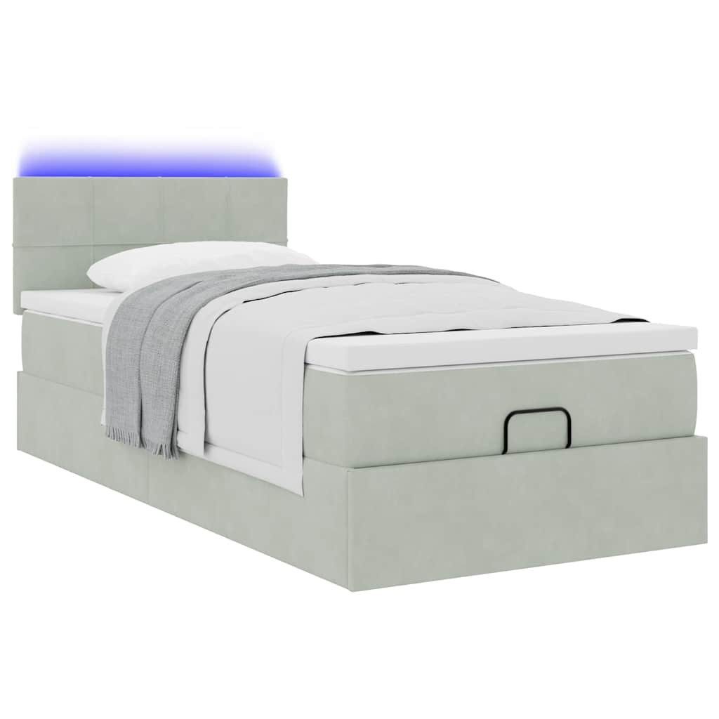 vidaXL Bett Ottoman-Bett mit Matratze & LEDs Hellgrau 80x200 cm Samt