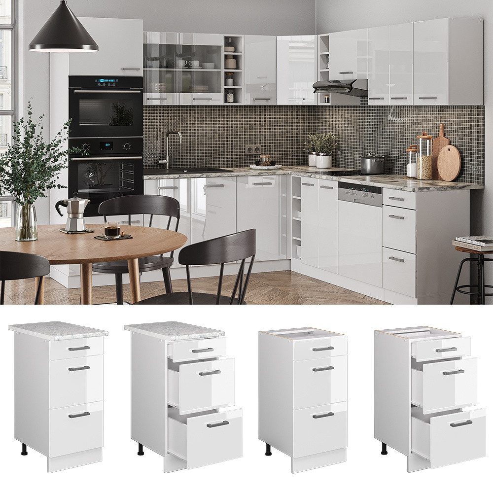 Vicco Unterschrank R-Line, Weiß Hochglanz/Weiß, 40 mit Schubladen, ohne Arbeitsplatte (1-St)